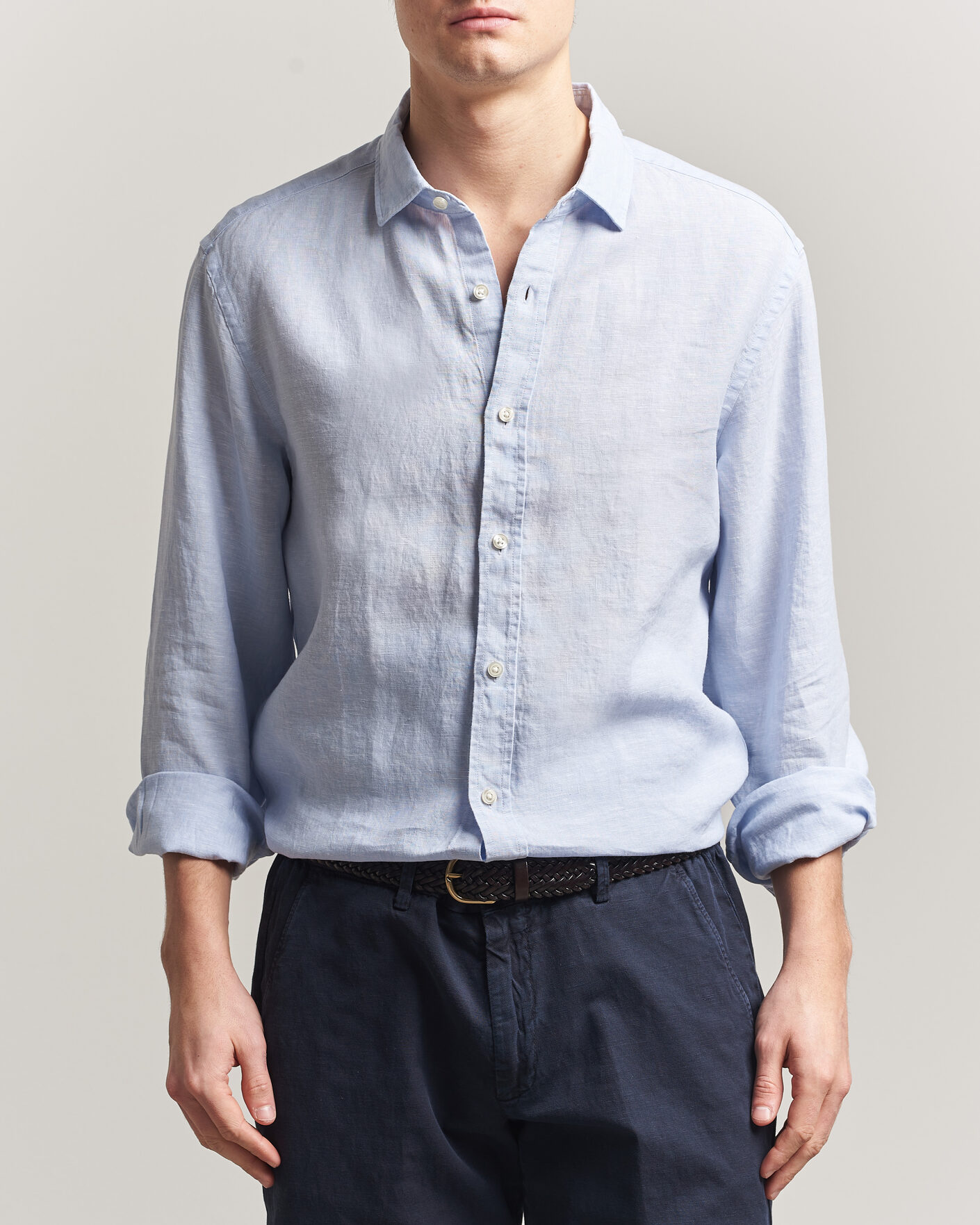 Homme | Chemises | Charles Tyrwhitt | Pure Linen Slim Fit Shirt Sky Blue
