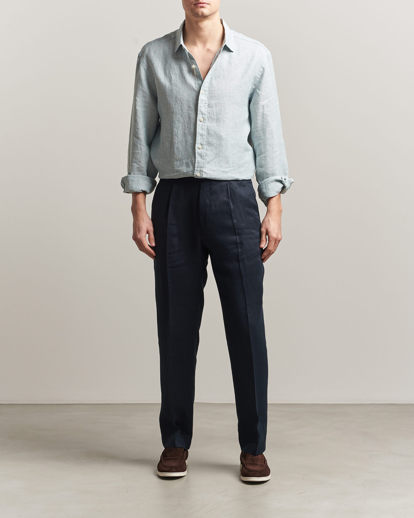 Heren | Overhemden | Charles Tyrwhitt | Pure Linen Slim Fit Shirt Pale Teal Green