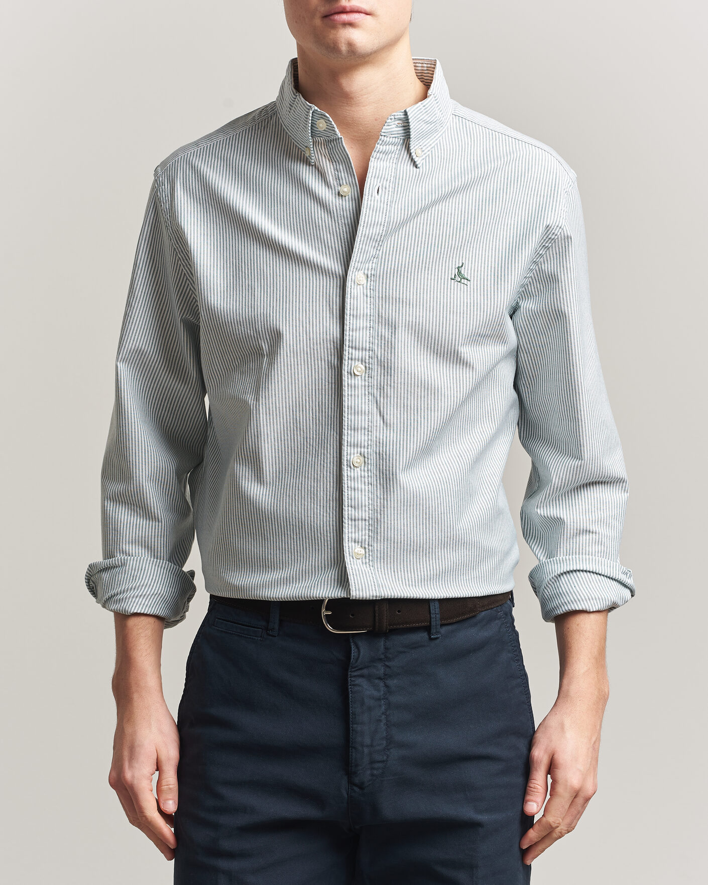 Heren | Overhemden | Charles Tyrwhitt | Button Down Stretch Oxford Shirt Green/White