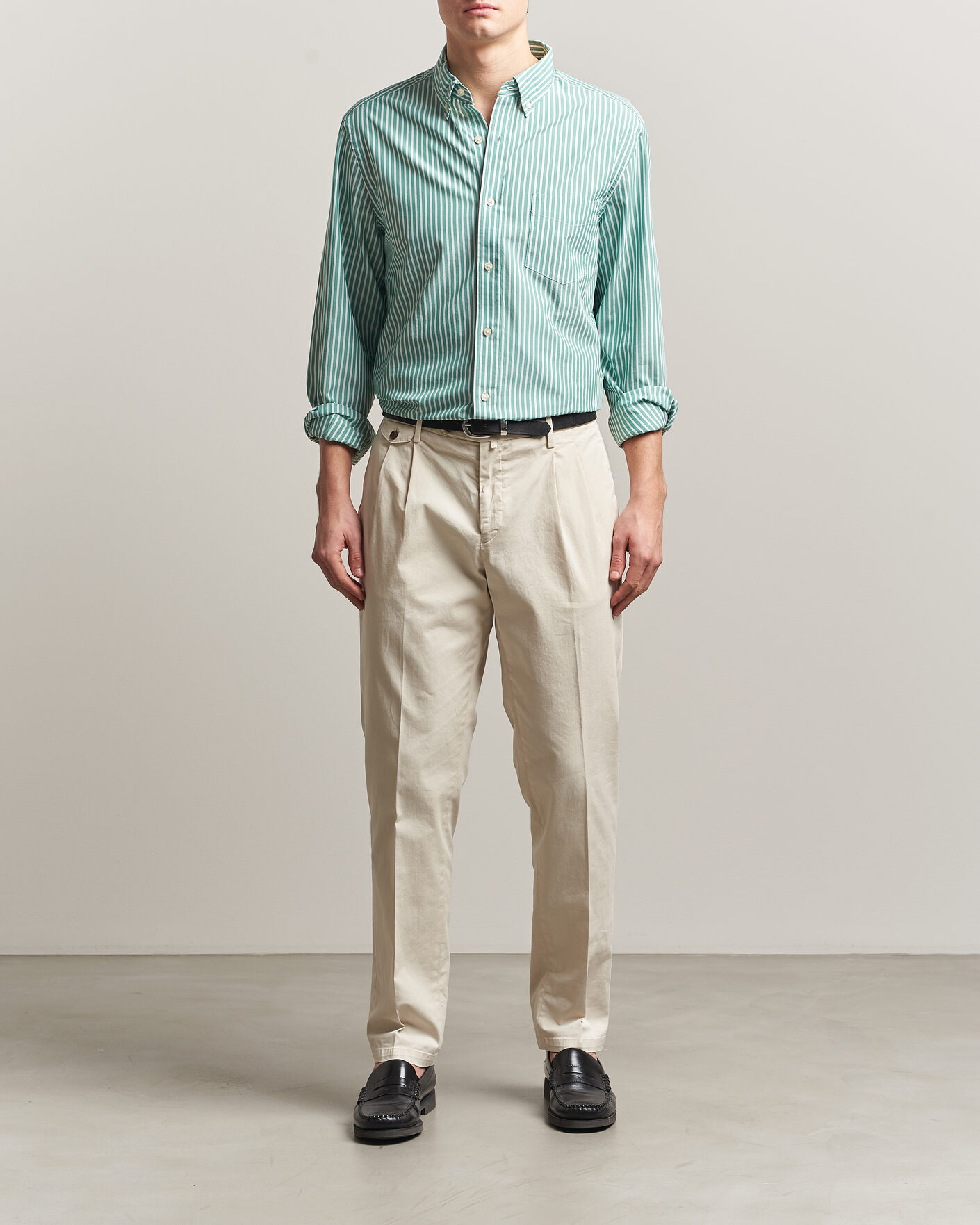 Heren | Overhemden | Charles Tyrwhitt | Button Down Stretch Poplin Shirt Green Stripe