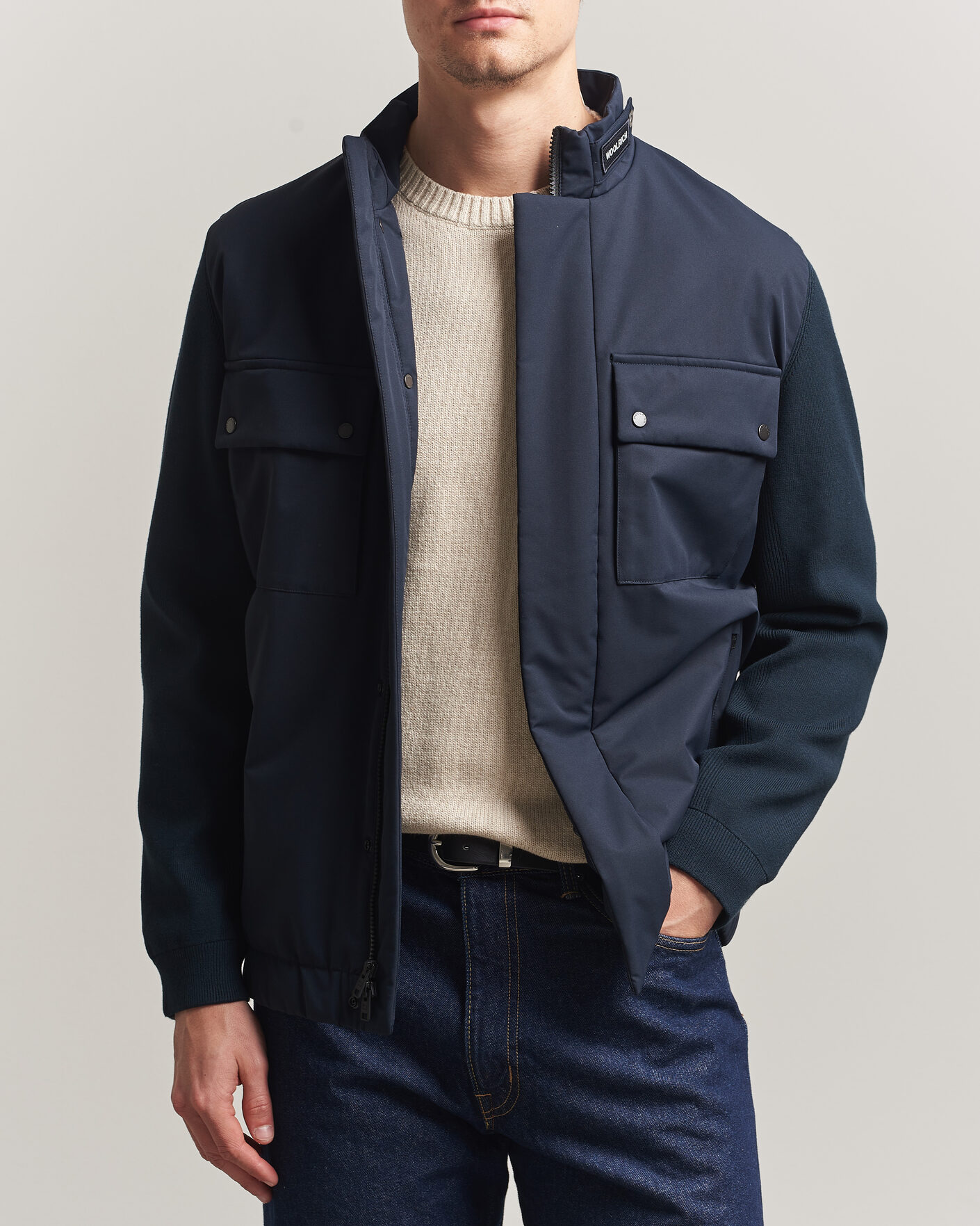 Homme | Manteaux Et Vestes | Woolrich | Two Layers Hybrid Jacket Melton Blue