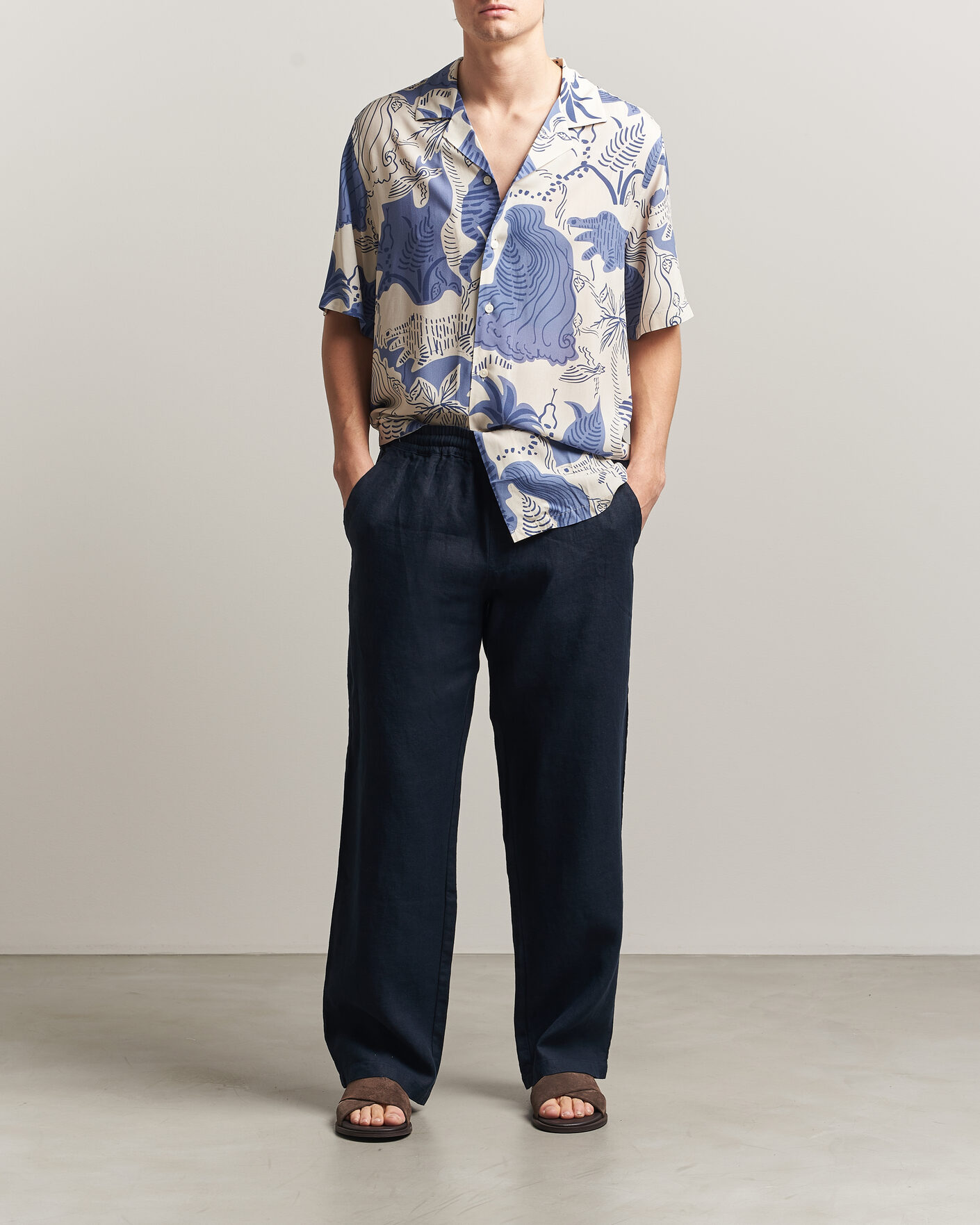 Heren | Broeken | OAS | Nino Linen Pants Navy
