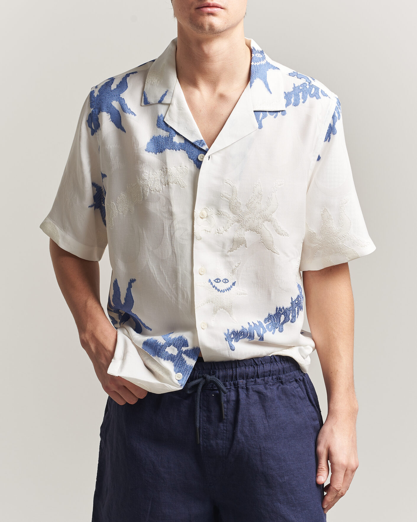 Heren | Overhemden | OAS | Rocco Lyocell Mix Short Sleeve Shirt Romantique