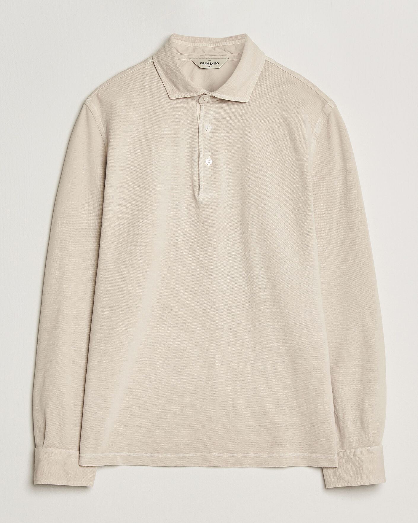 Homme | Polos | Gran Sasso | Washed Long Sleeve Polo Beige Melange