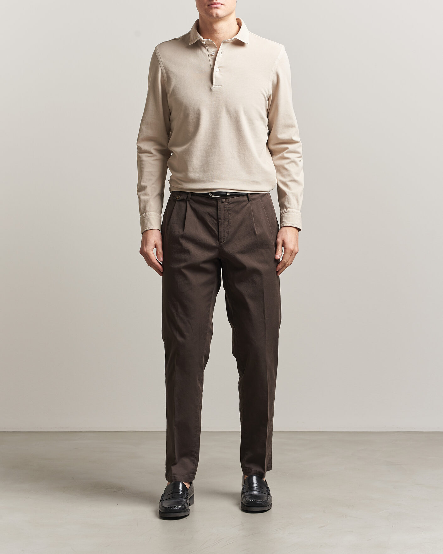 Homme | Polos | Gran Sasso | Washed Long Sleeve Polo Beige Melange