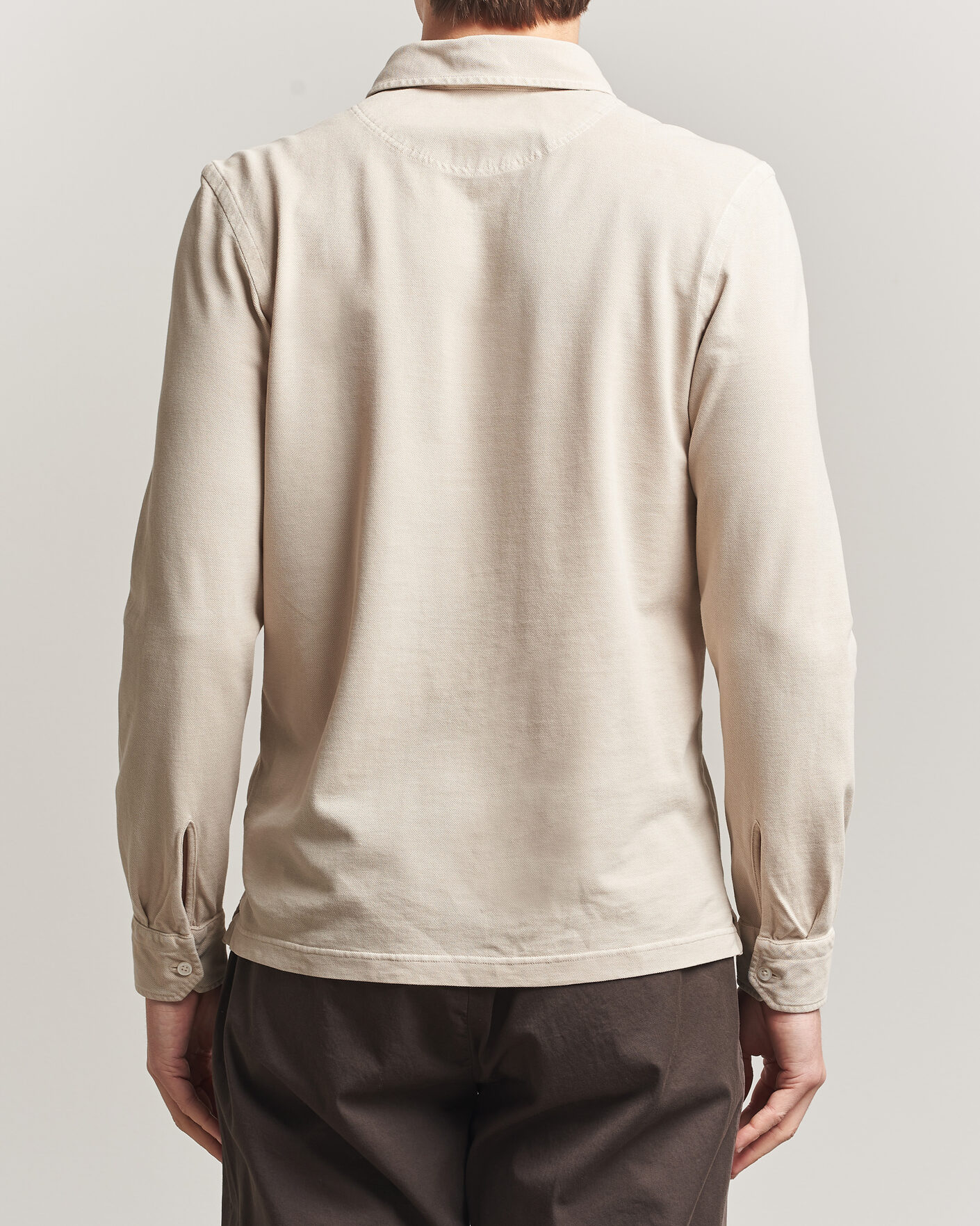 Homme | Polos | Gran Sasso | Washed Long Sleeve Polo Beige Melange