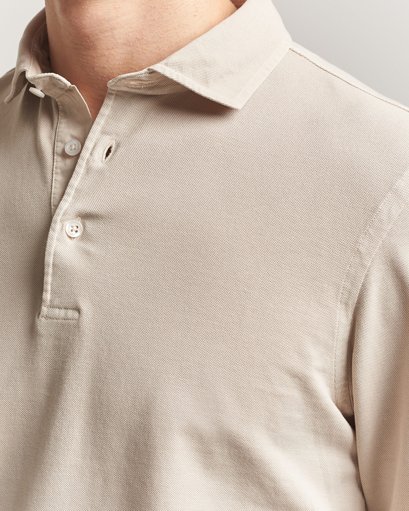 Homme | Polos | Gran Sasso | Washed Long Sleeve Polo Beige Melange
