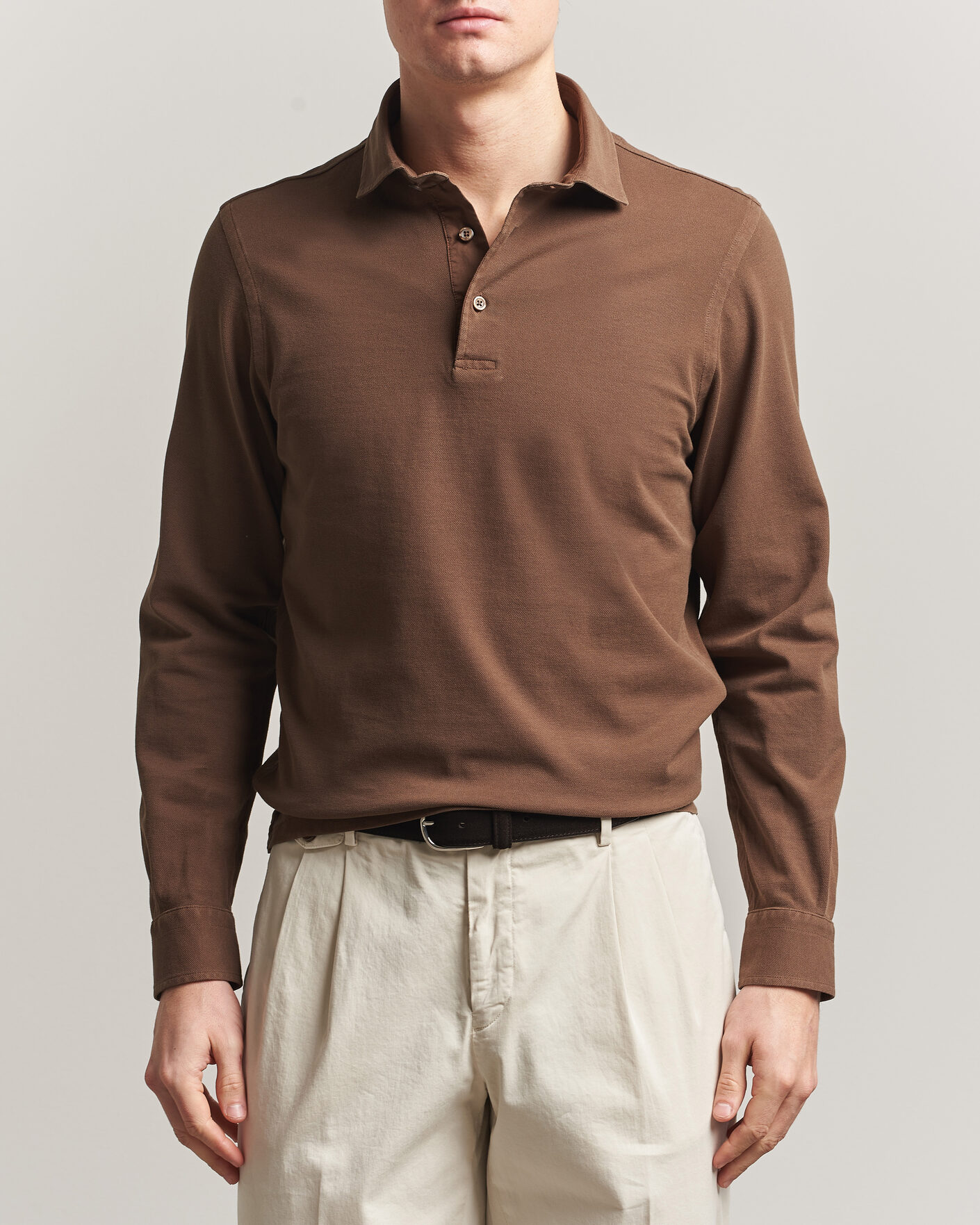 Heren | Polo's | Gran Sasso | Washed Long Sleeve Polo Brown