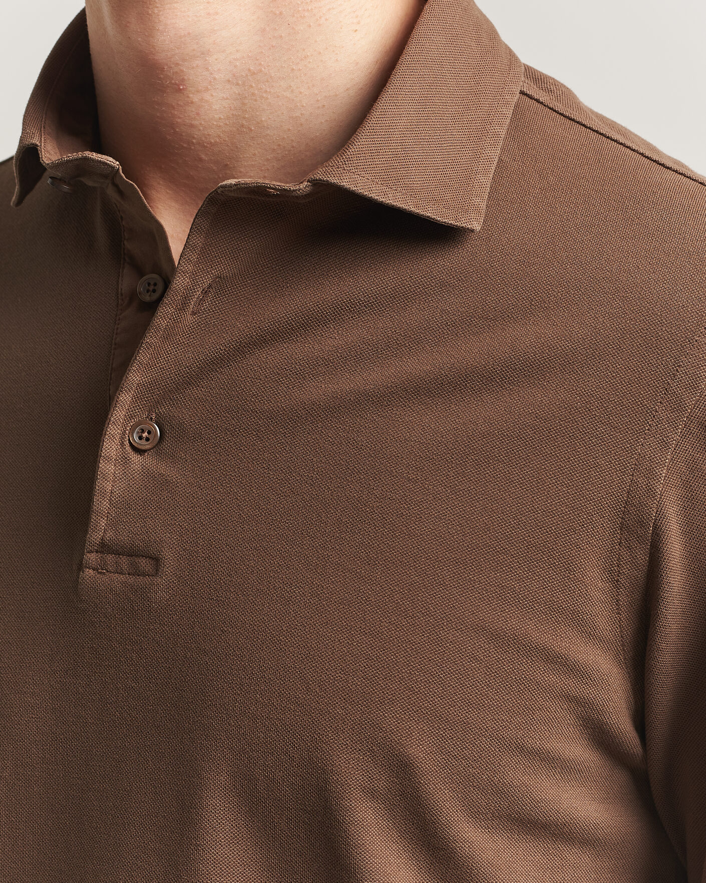 Heren | Polo's | Gran Sasso | Washed Long Sleeve Polo Brown