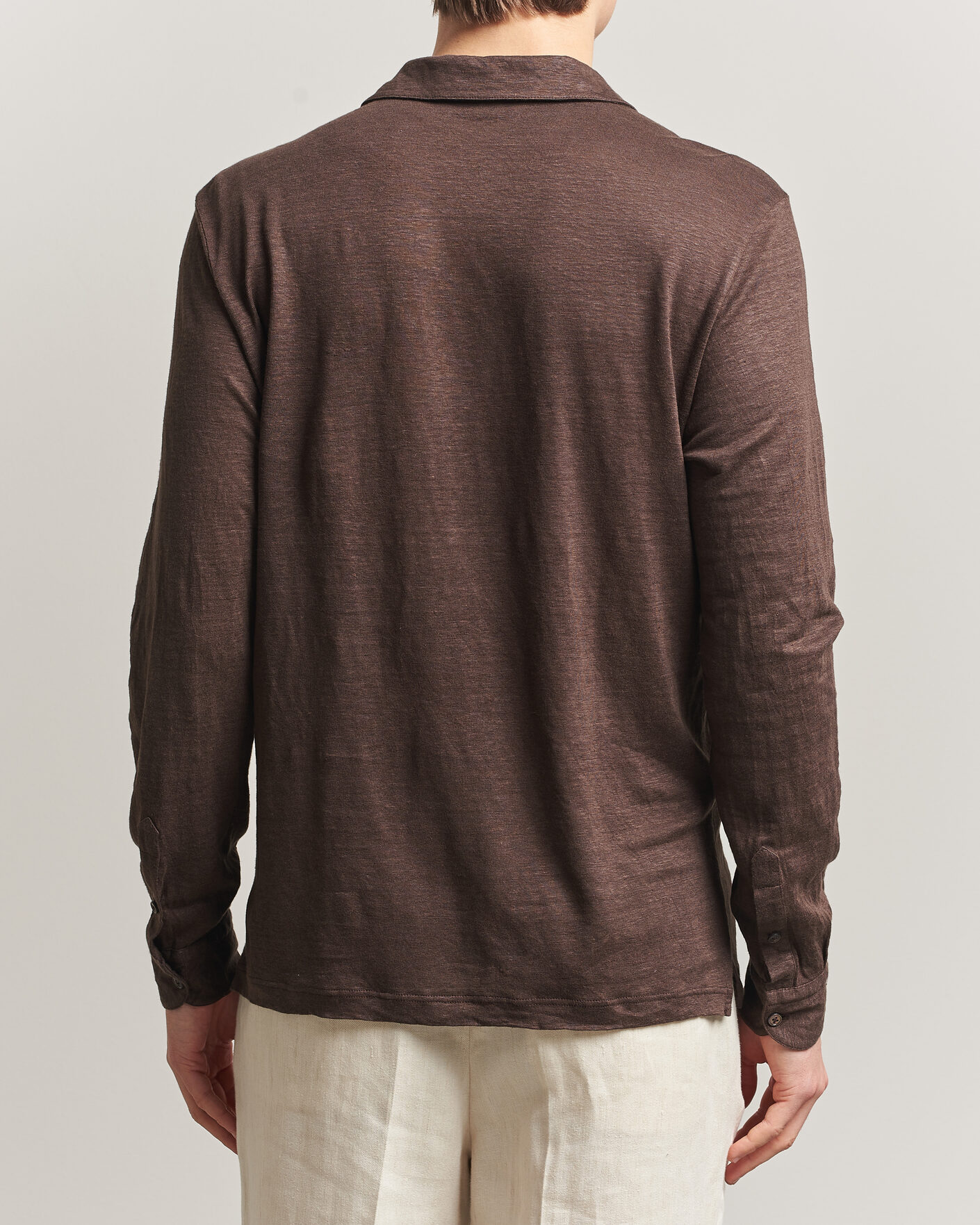 Heren | Polo's | Gran Sasso | Washed Linen Long Sleeve Polo Brown Melange
