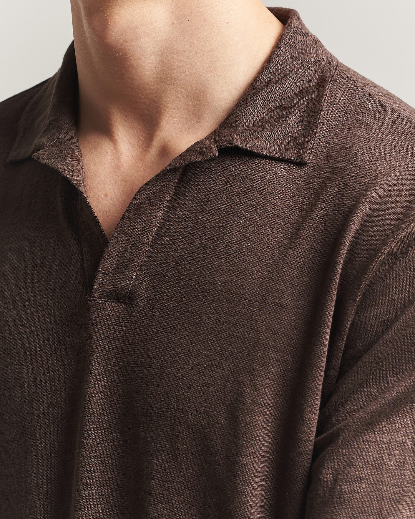 Heren | Polo's | Gran Sasso | Washed Linen Long Sleeve Polo Brown Melange
