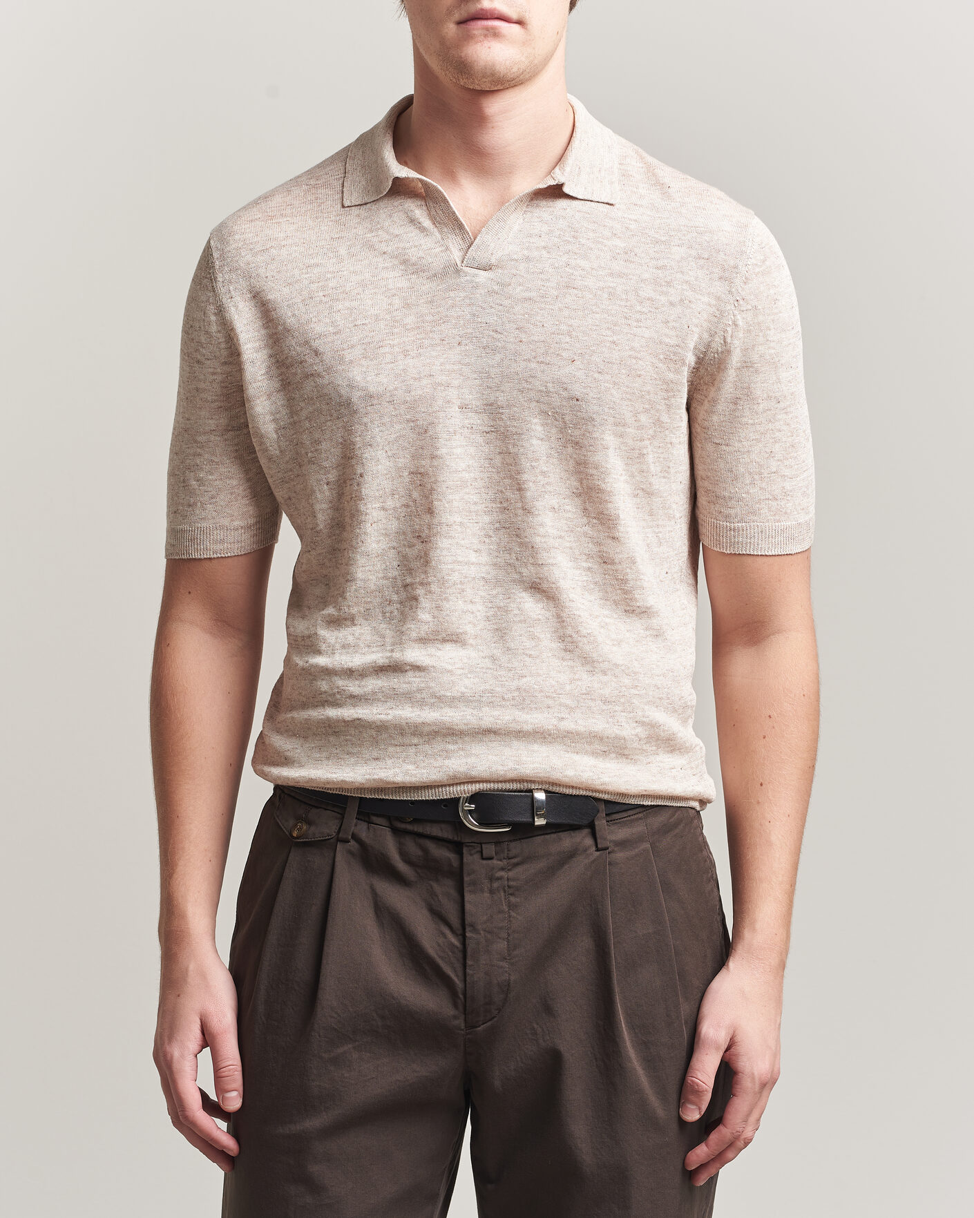 Heren | Polo's | Gran Sasso | Washed Knitted Linen Polo Beige Melange