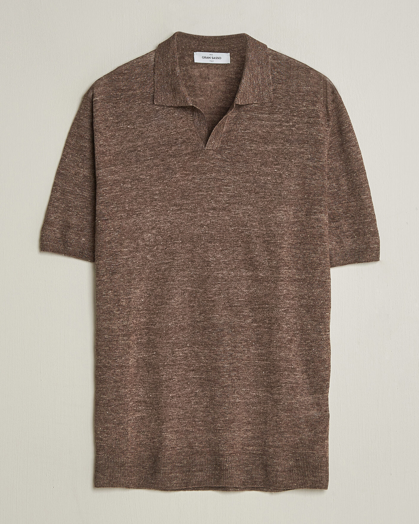 Heren | Polo's | Gran Sasso | Washed Knitted Linen Polo Brown Melange