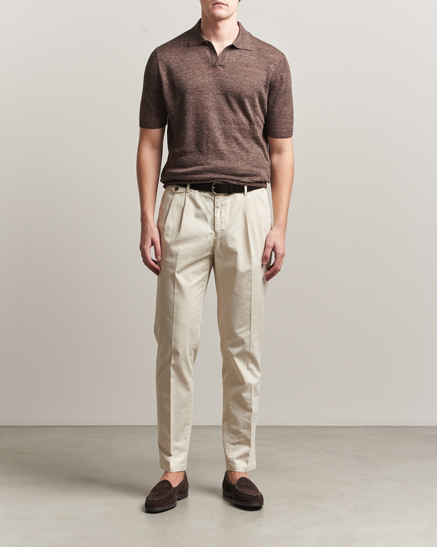Heren | Polo's | Gran Sasso | Washed Knitted Linen Polo Brown Melange