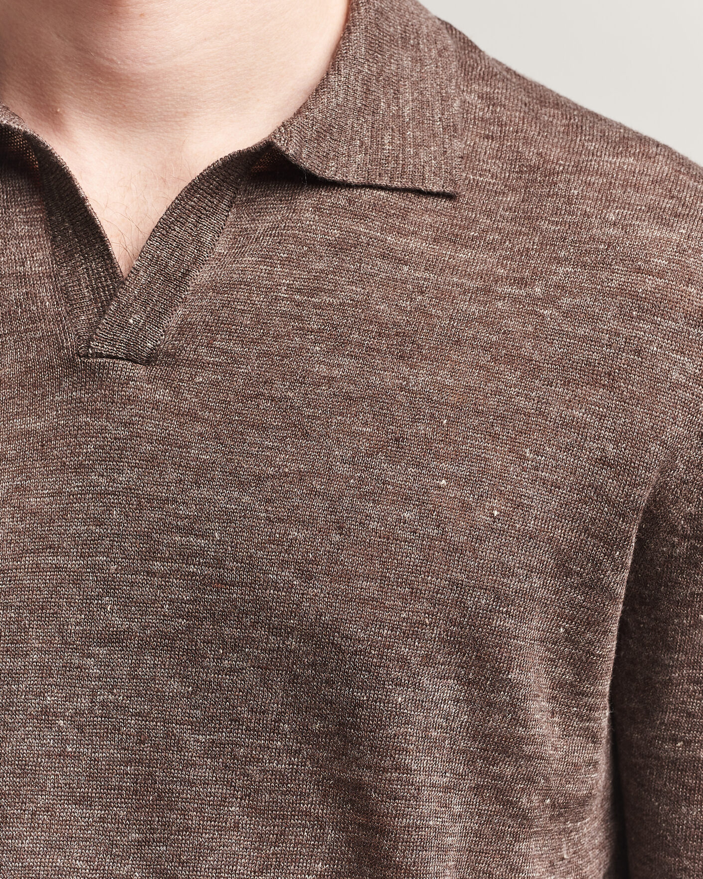 Heren | Polo's | Gran Sasso | Washed Knitted Linen Polo Brown Melange
