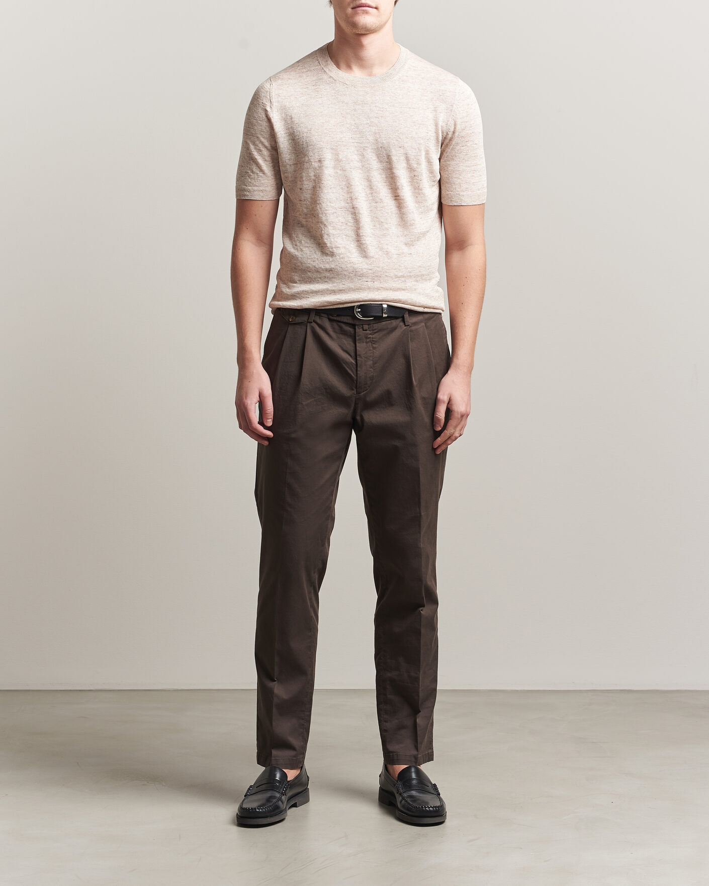 Homme | T-shirts | Gran Sasso | Washed Knitted Linen T-Shirt Beige Melange