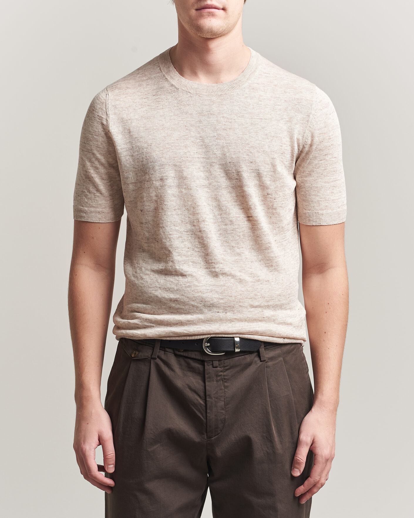 Heren | T-shirts | Gran Sasso | Washed Knitted Linen T-Shirt Beige Melange