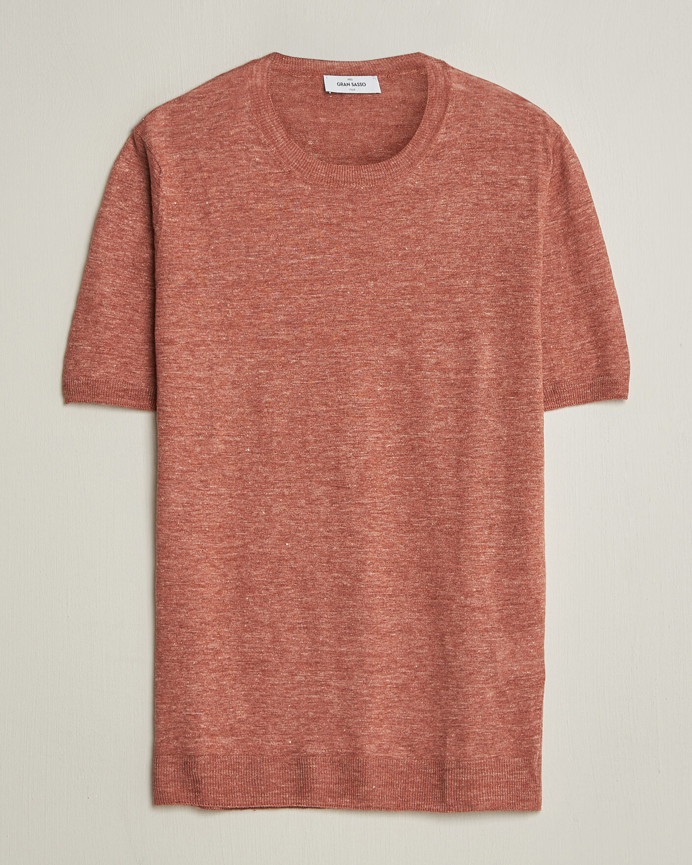 Homme | T-shirts | Gran Sasso | Washed Knitted Linen T-Shirt Apricot Orange Melange