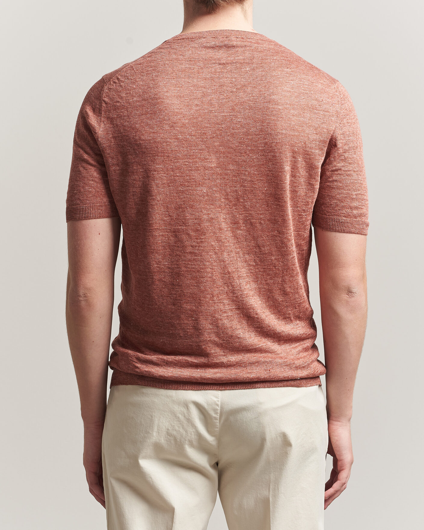 Heren | T-shirts | Gran Sasso | Washed Knitted Linen T-Shirt Apricot Orange Melange