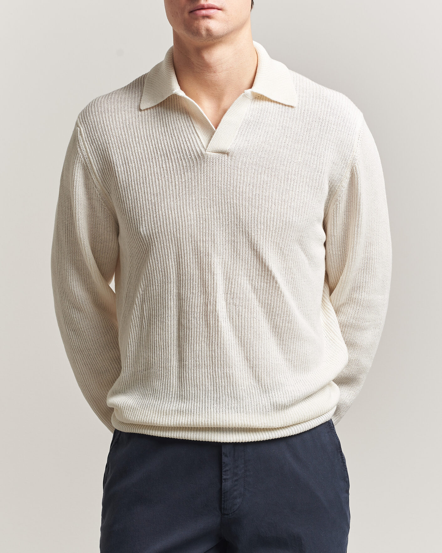 Homme | Pulls Et Tricots | Gran Sasso | Linen/Cotton Open Collar Knitted Polo Cream