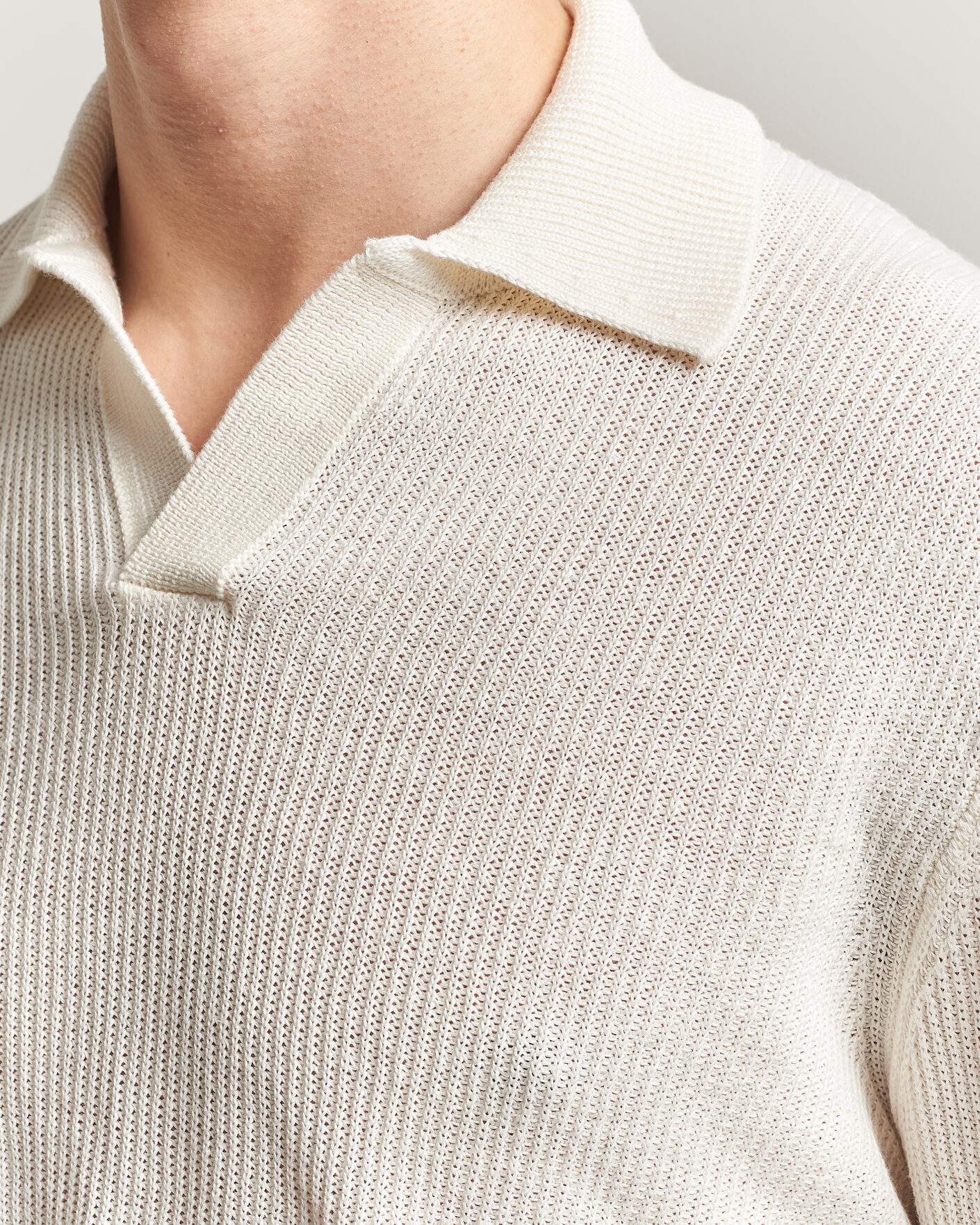 Homme | Pulls Et Tricots | Gran Sasso | Linen/Cotton Open Collar Knitted Polo Cream