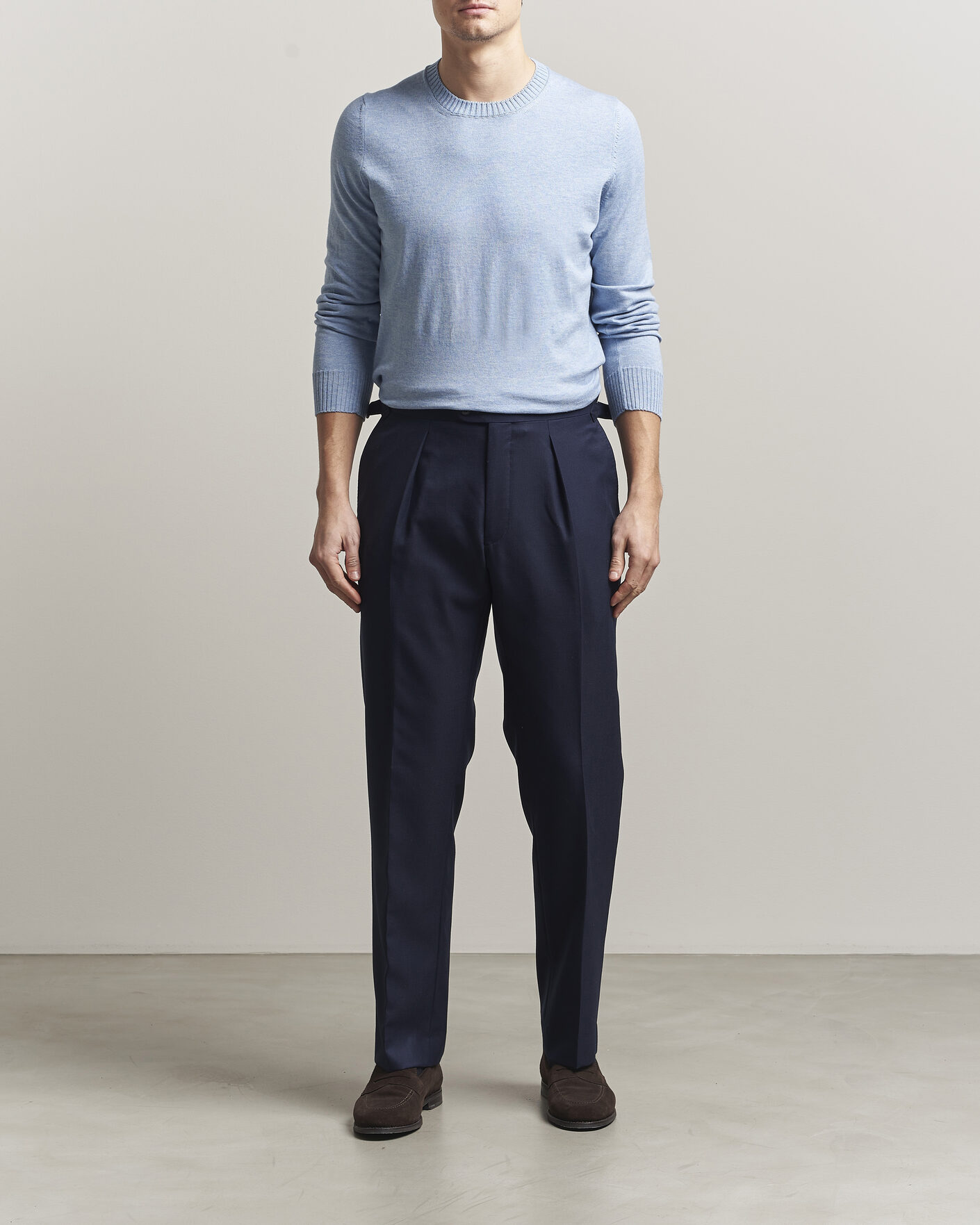 Heren | Truien | Gran Sasso | Cotton/Cashmere Knitted Crew Neck Sweater Blue Melange