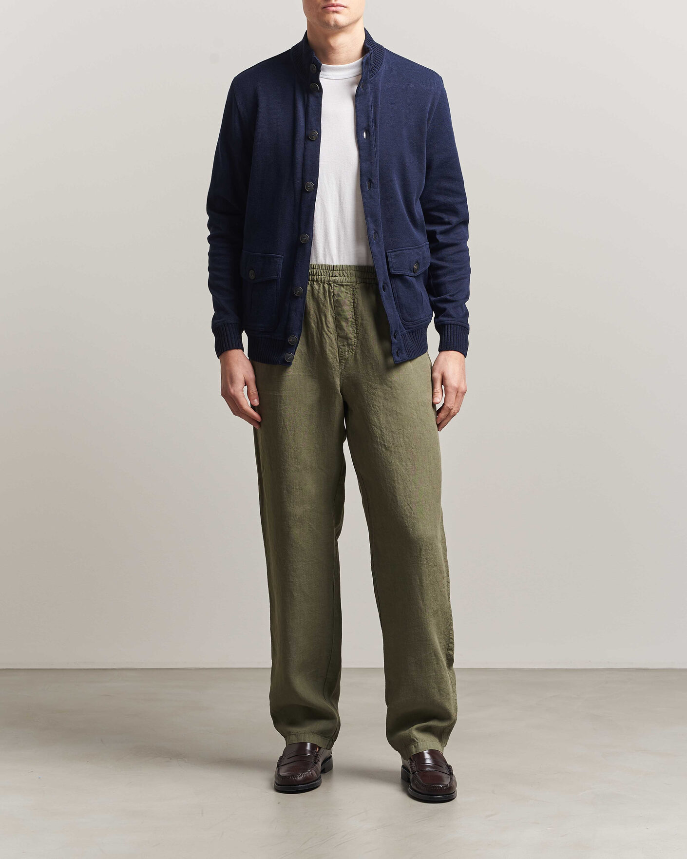 Heren | Jassen | Gran Sasso | Cotton Pocket Knitted Bomber Jacket Navy