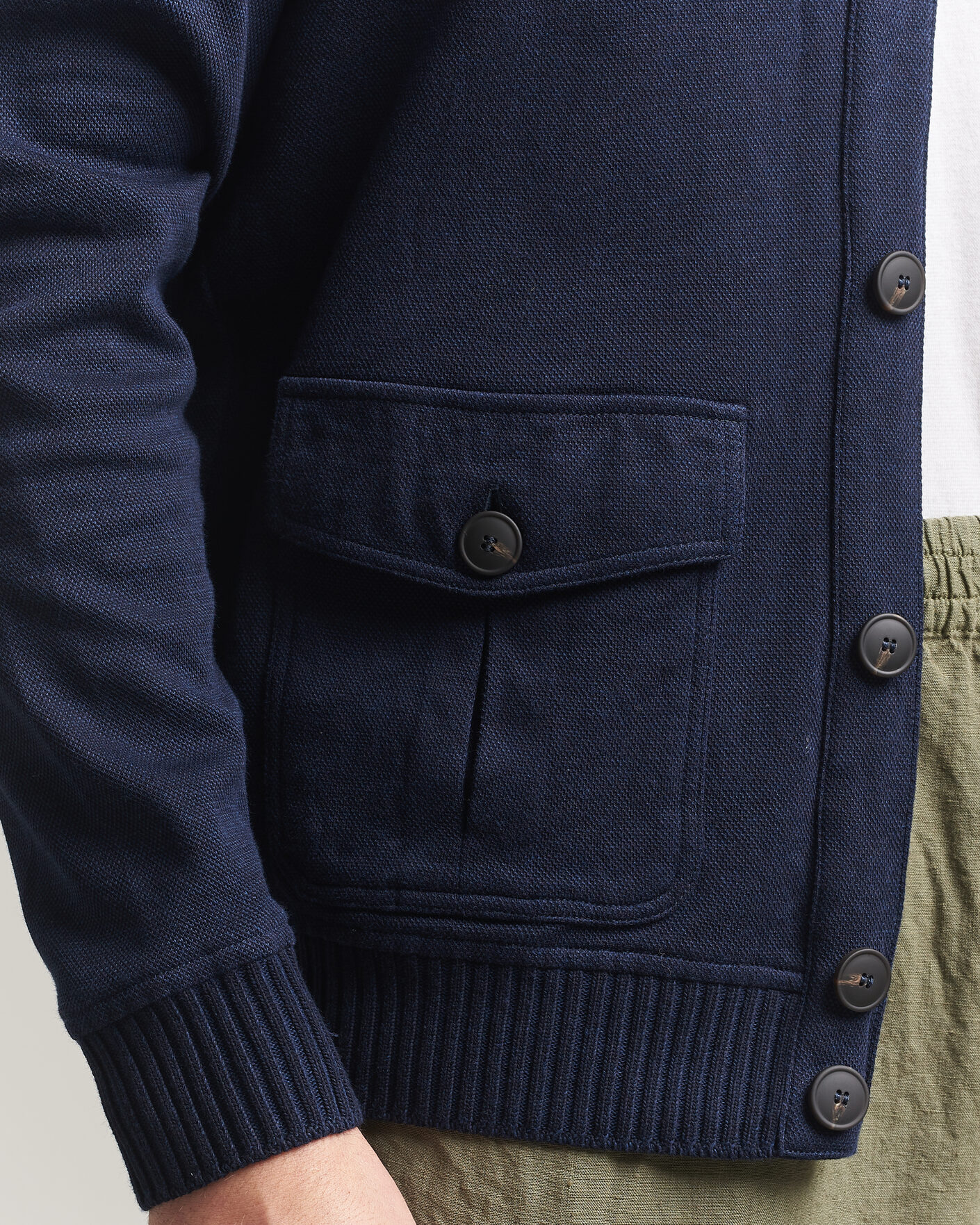 Heren | Jassen | Gran Sasso | Cotton Pocket Knitted Bomber Jacket Navy