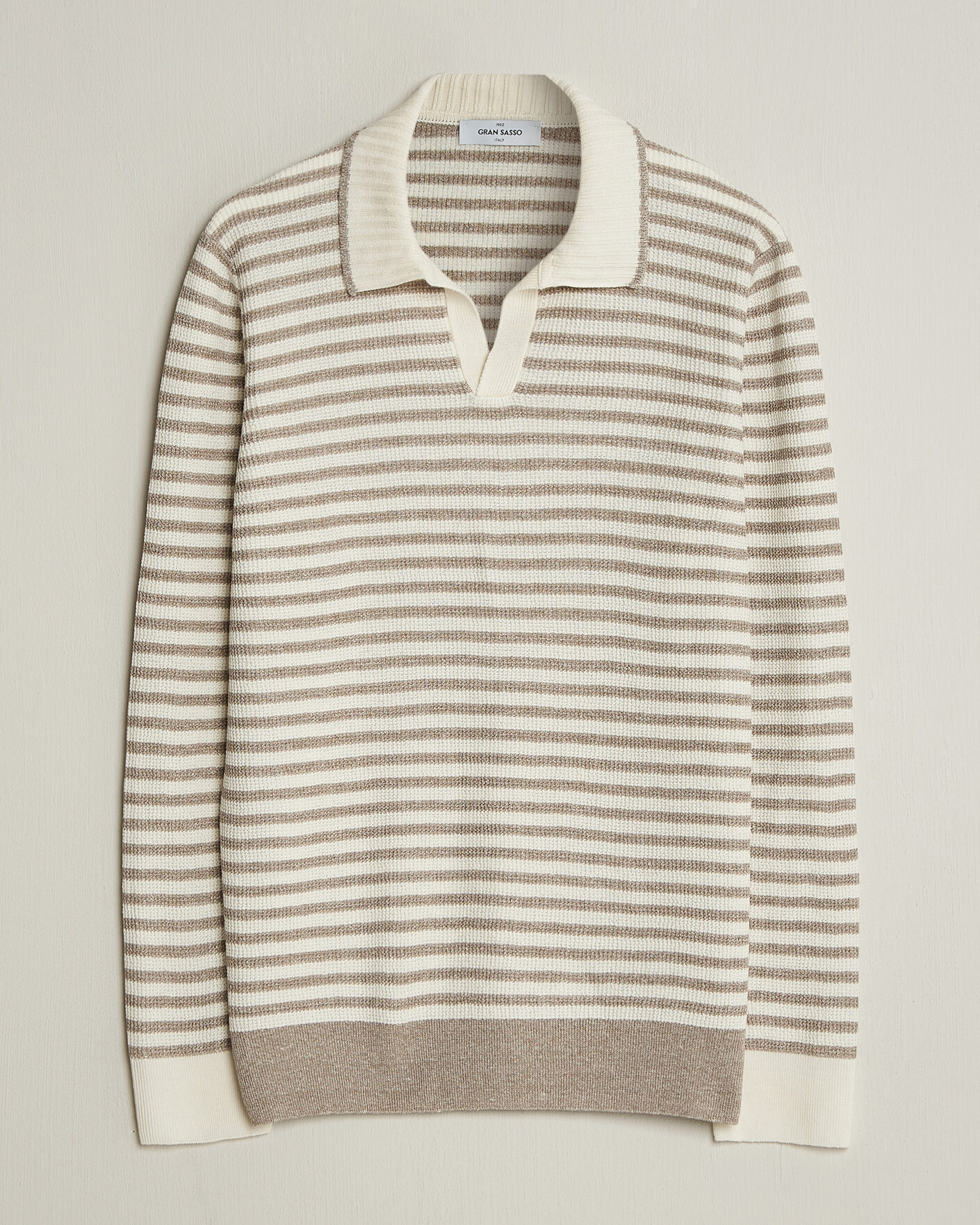 Homme | Pulls Et Tricots | Gran Sasso | Linen/Cotton Knitted Striped Polo Beige/White