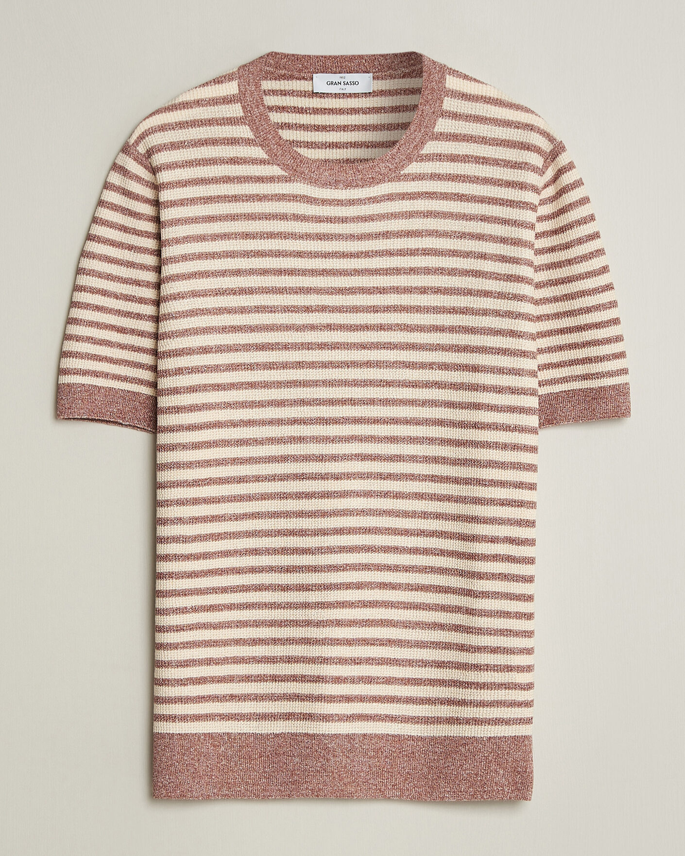 Heren | T-shirts | Gran Sasso | Linen/Cotton Knitted Striped T-Shirt Red/White