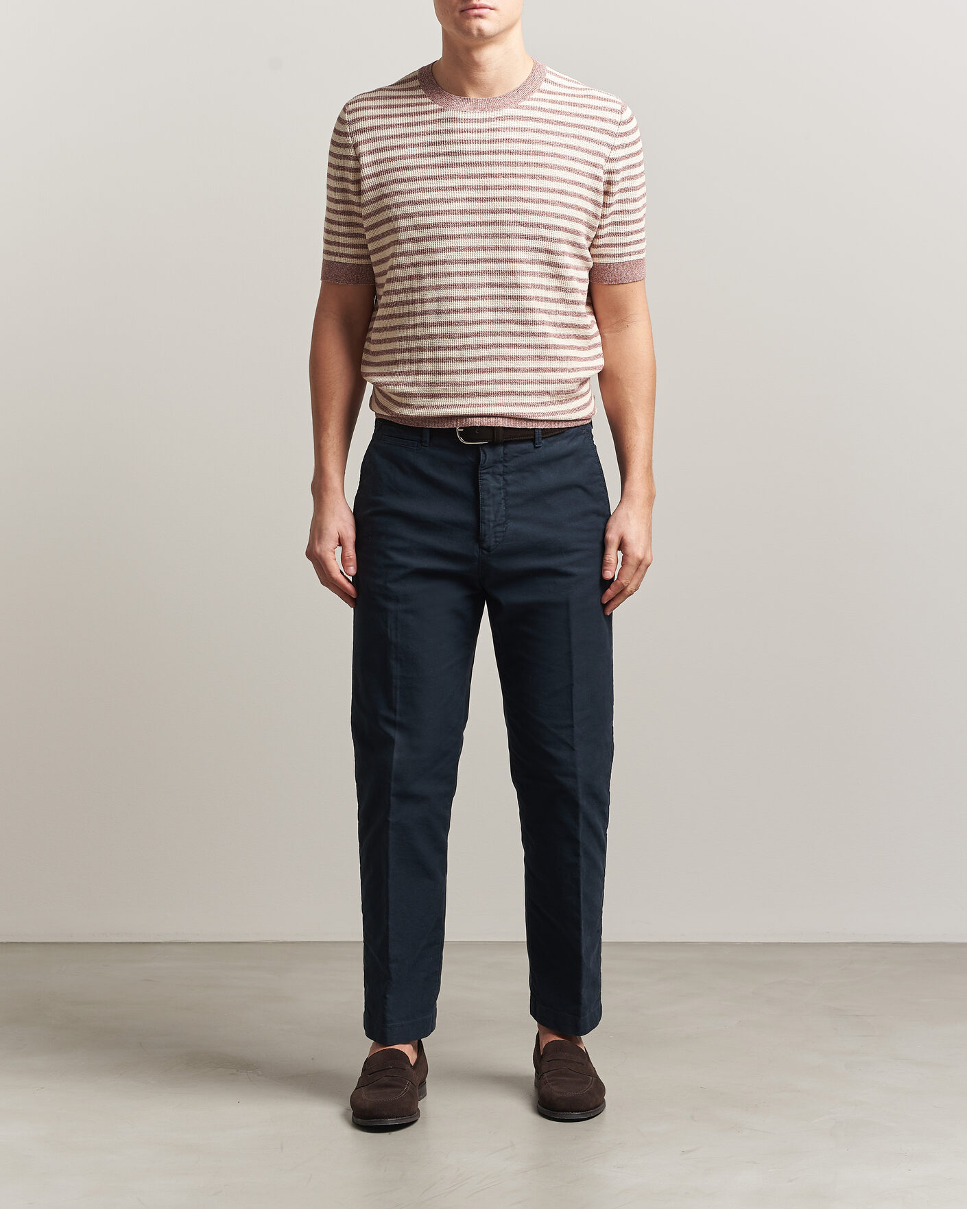 Homme | T-shirts | Gran Sasso | Linen/Cotton Knitted Striped T-Shirt Red/White