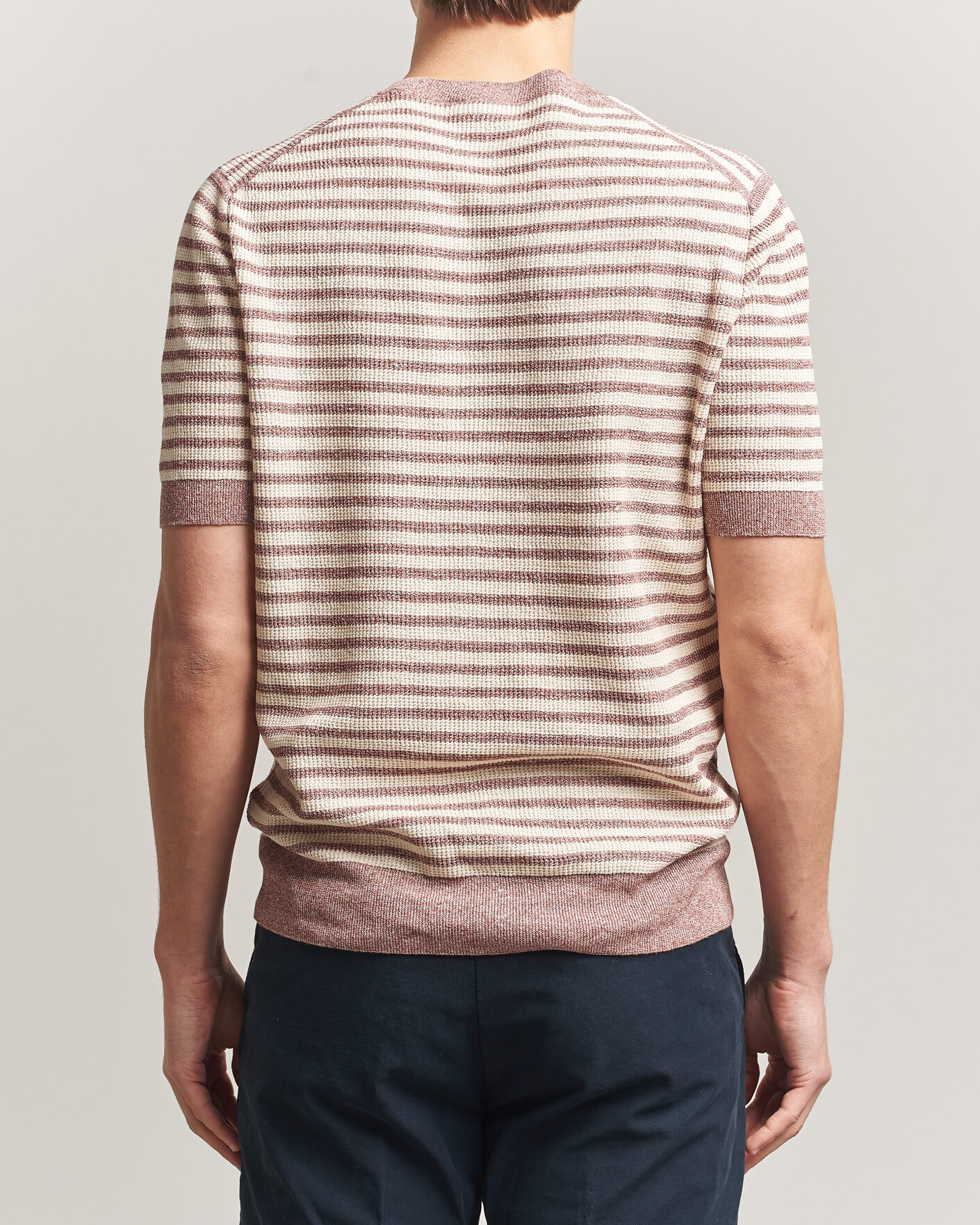 Heren | T-shirts | Gran Sasso | Linen/Cotton Knitted Striped T-Shirt Red/White