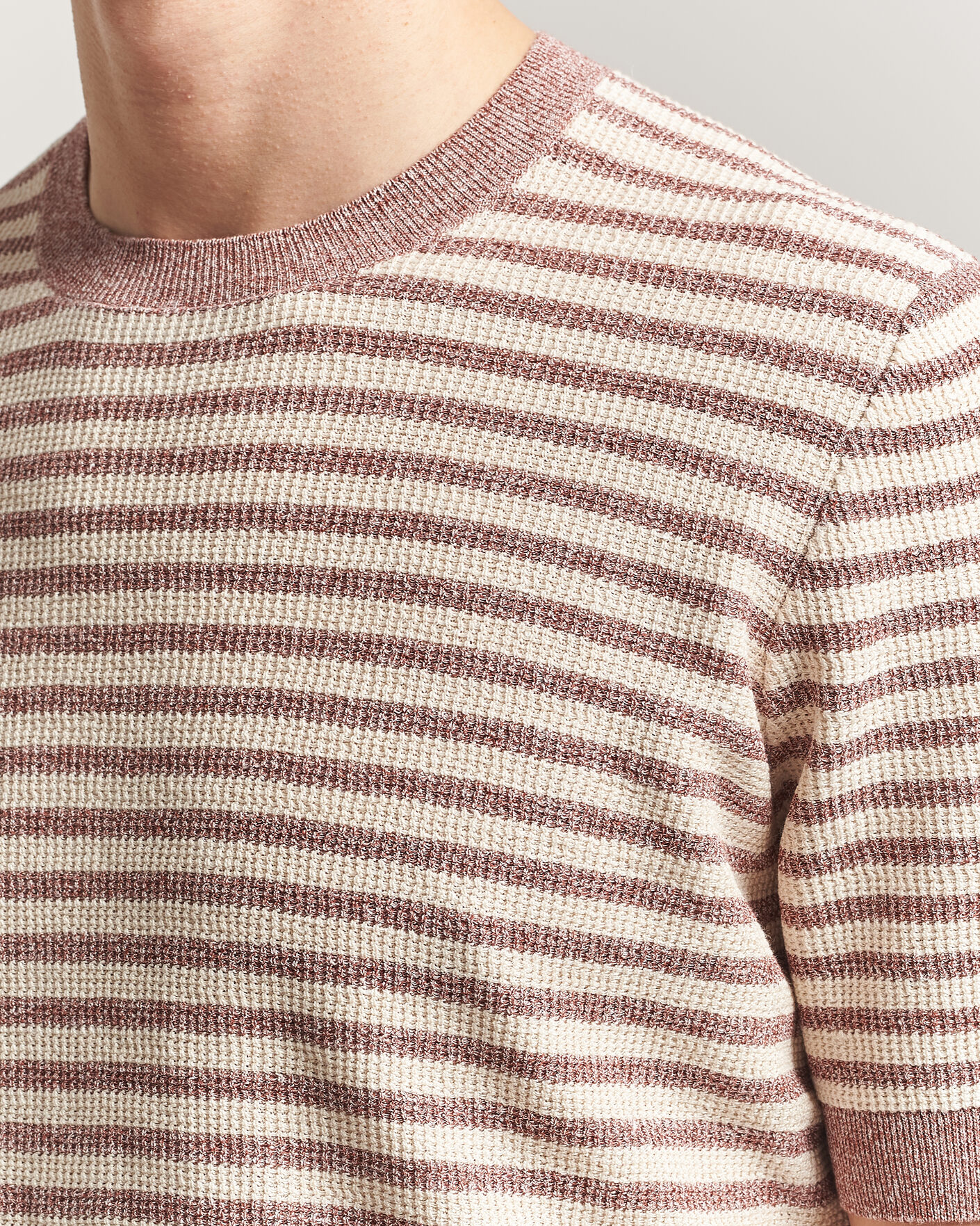 Heren | T-shirts | Gran Sasso | Linen/Cotton Knitted Striped T-Shirt Red/White