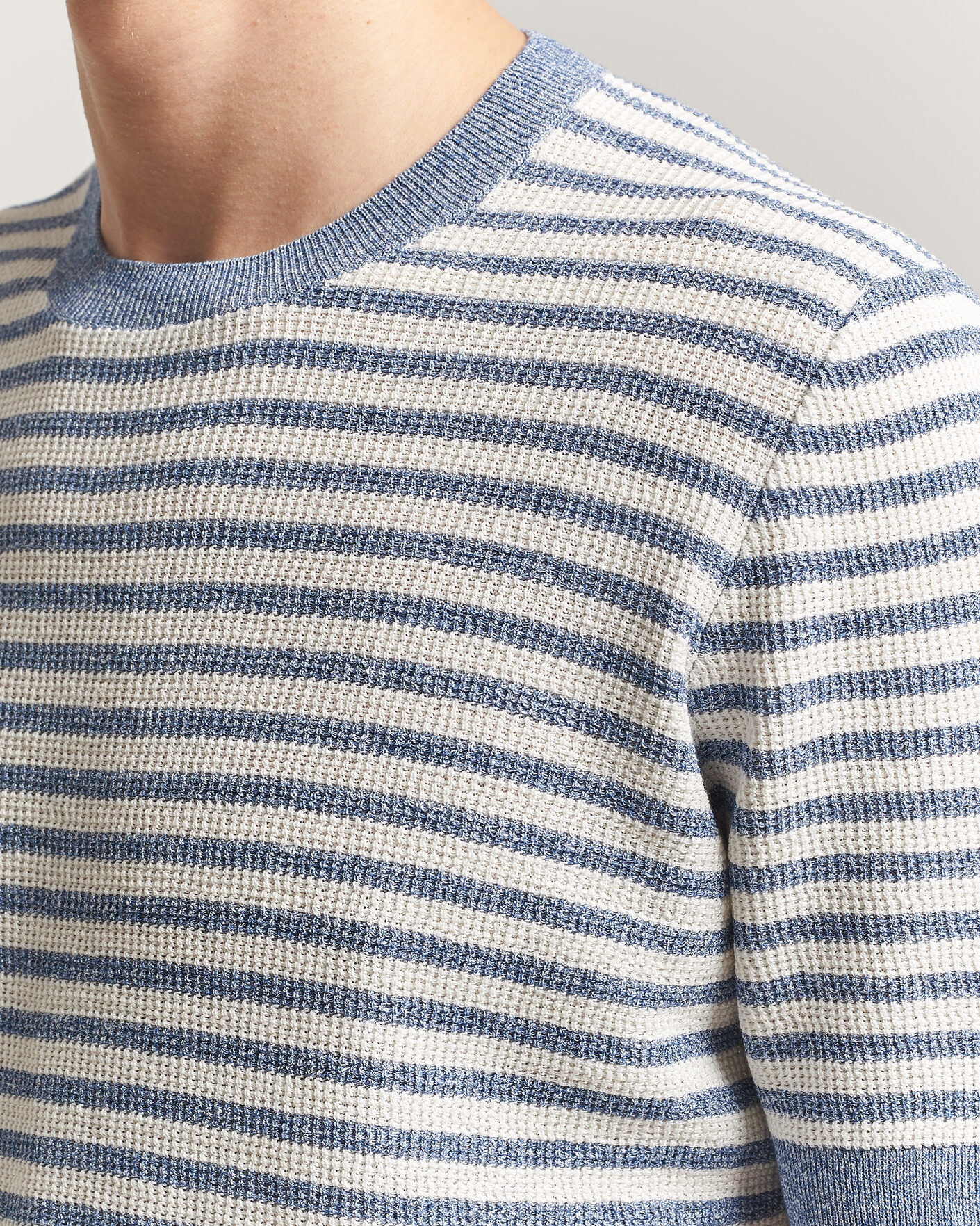 Homme | T-shirts | Gran Sasso | Linen/Cotton Knitted Striped T-Shirt Blue/White