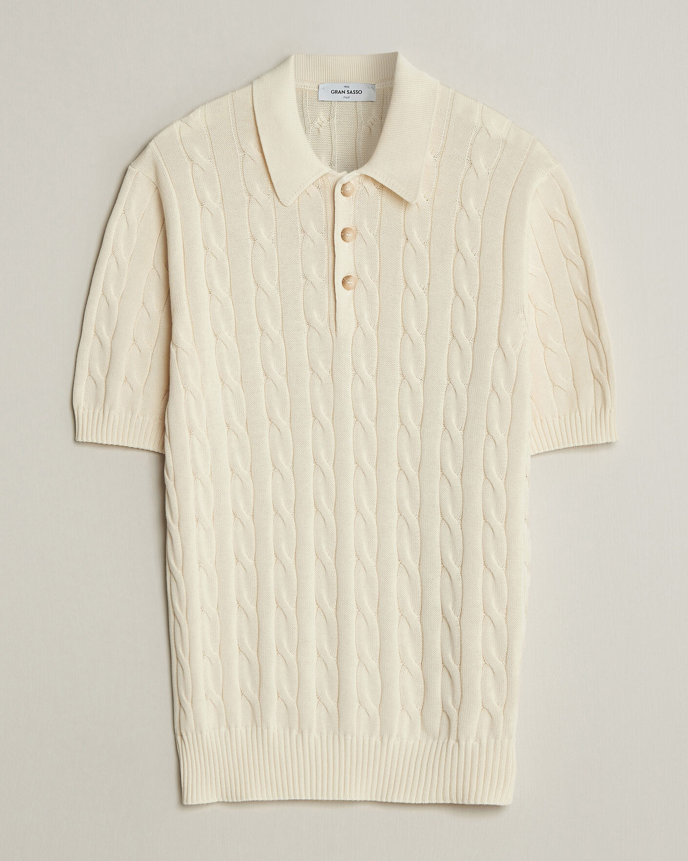 Heren | Polo's | Gran Sasso | Cotton Cable Knitted Polo Cream