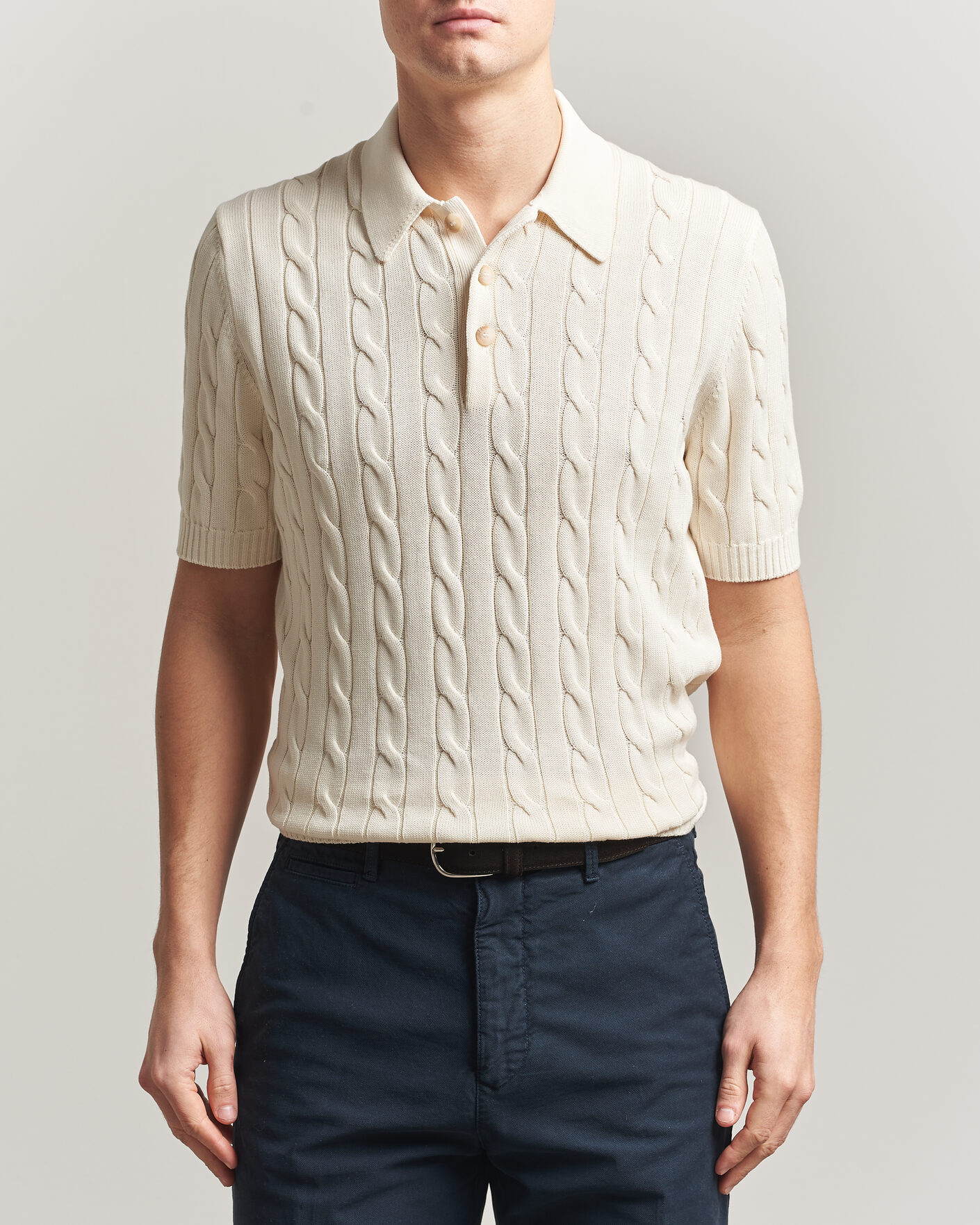 Heren | Polo's | Gran Sasso | Cotton Cable Knitted Polo Cream