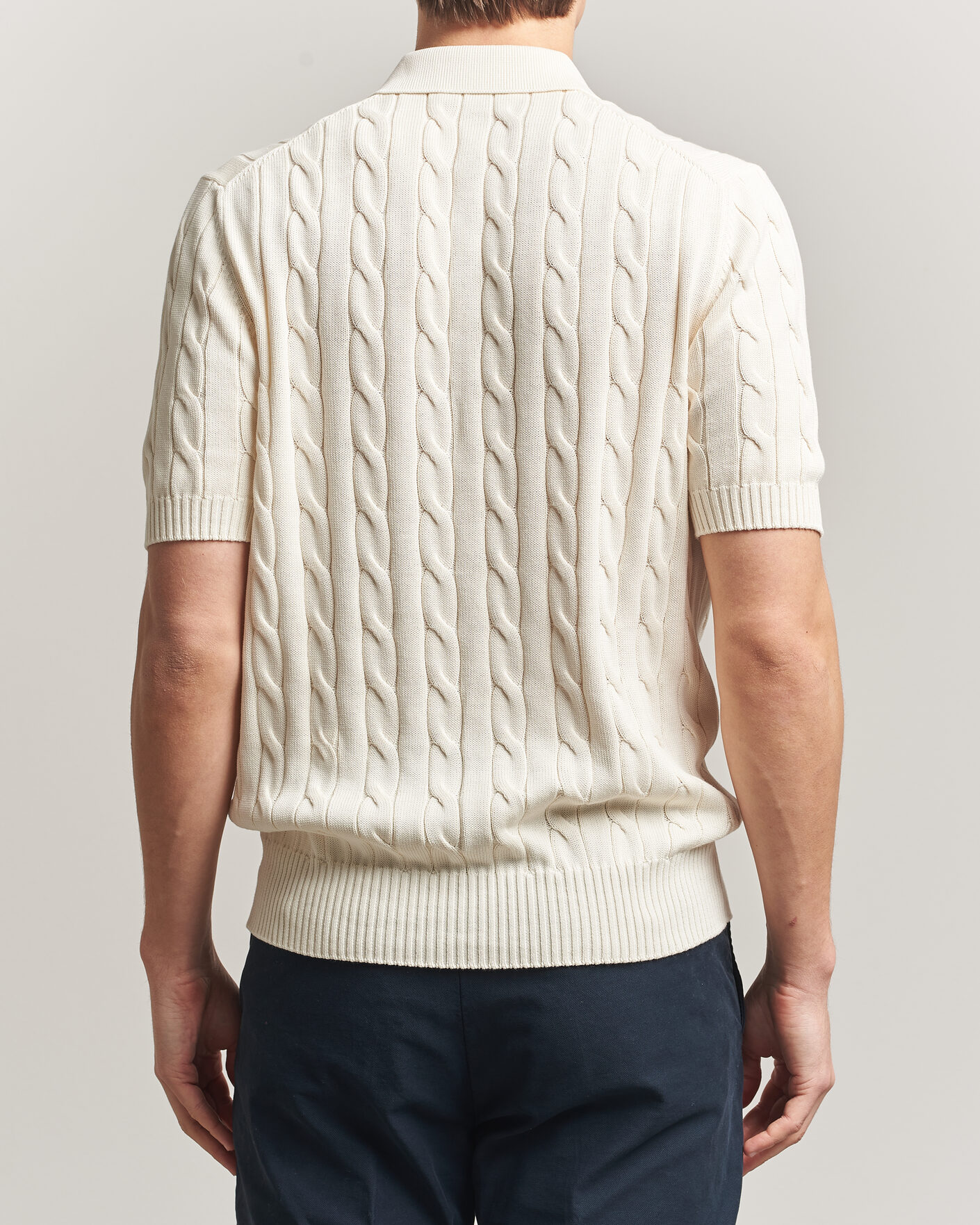 Heren | Polo's | Gran Sasso | Cotton Cable Knitted Polo Cream