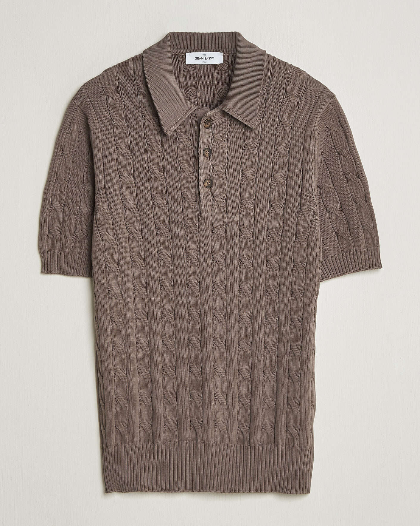 Heren | Polo's | Gran Sasso | Cotton Cable Knitted Polo Brown
