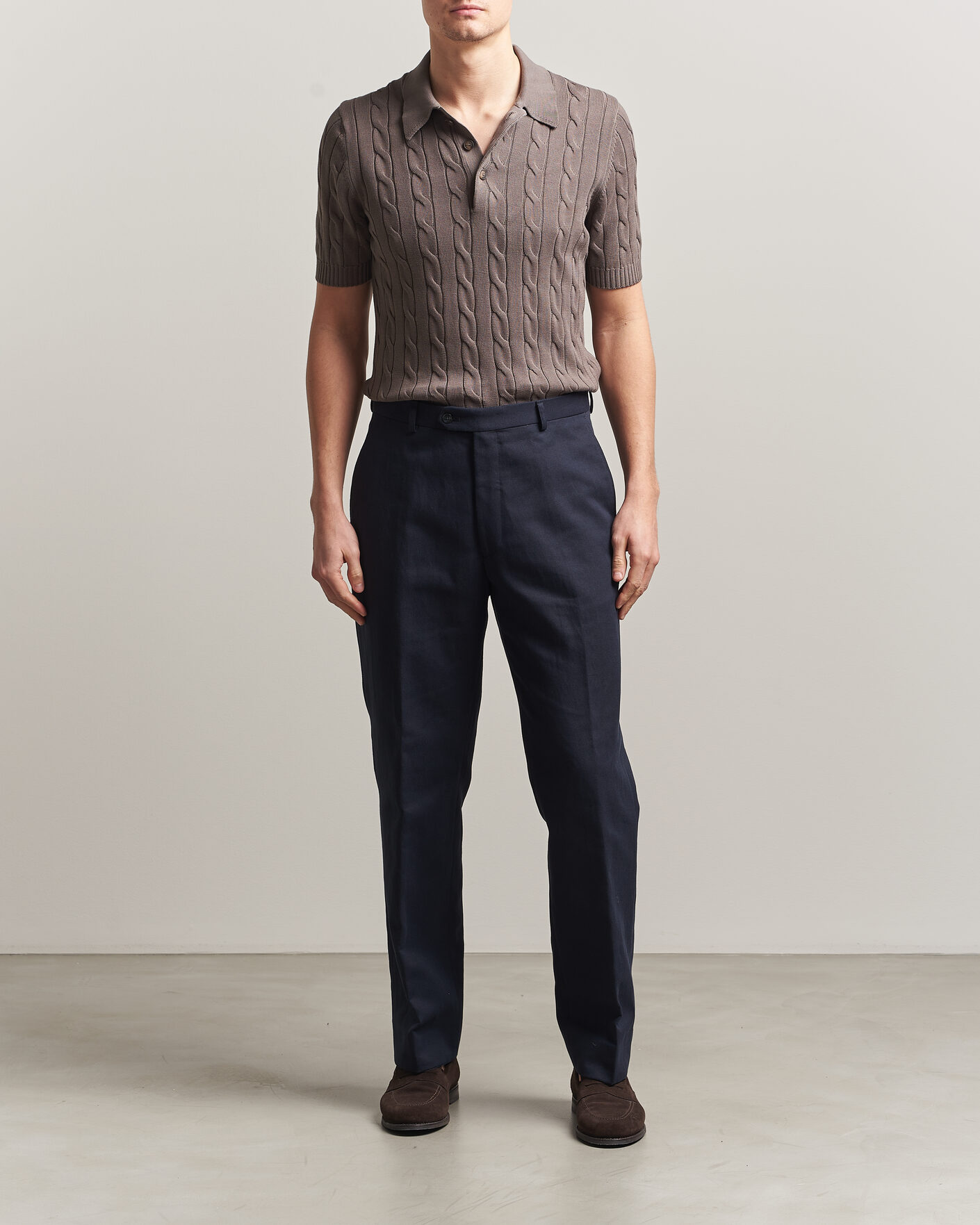 Heren | Polo's | Gran Sasso | Cotton Cable Knitted Polo Brown