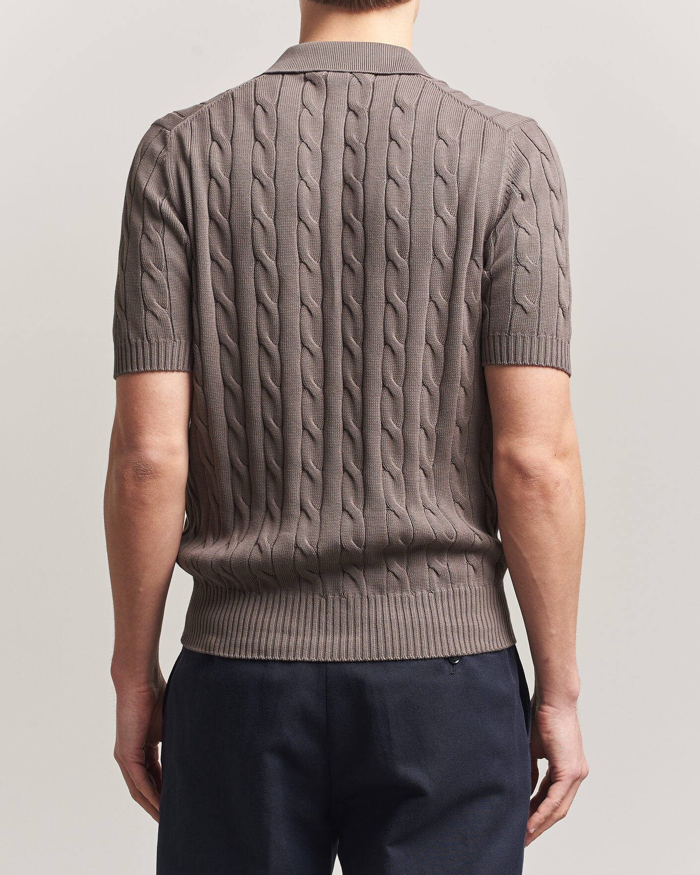 Heren | Polo's | Gran Sasso | Cotton Cable Knitted Polo Brown