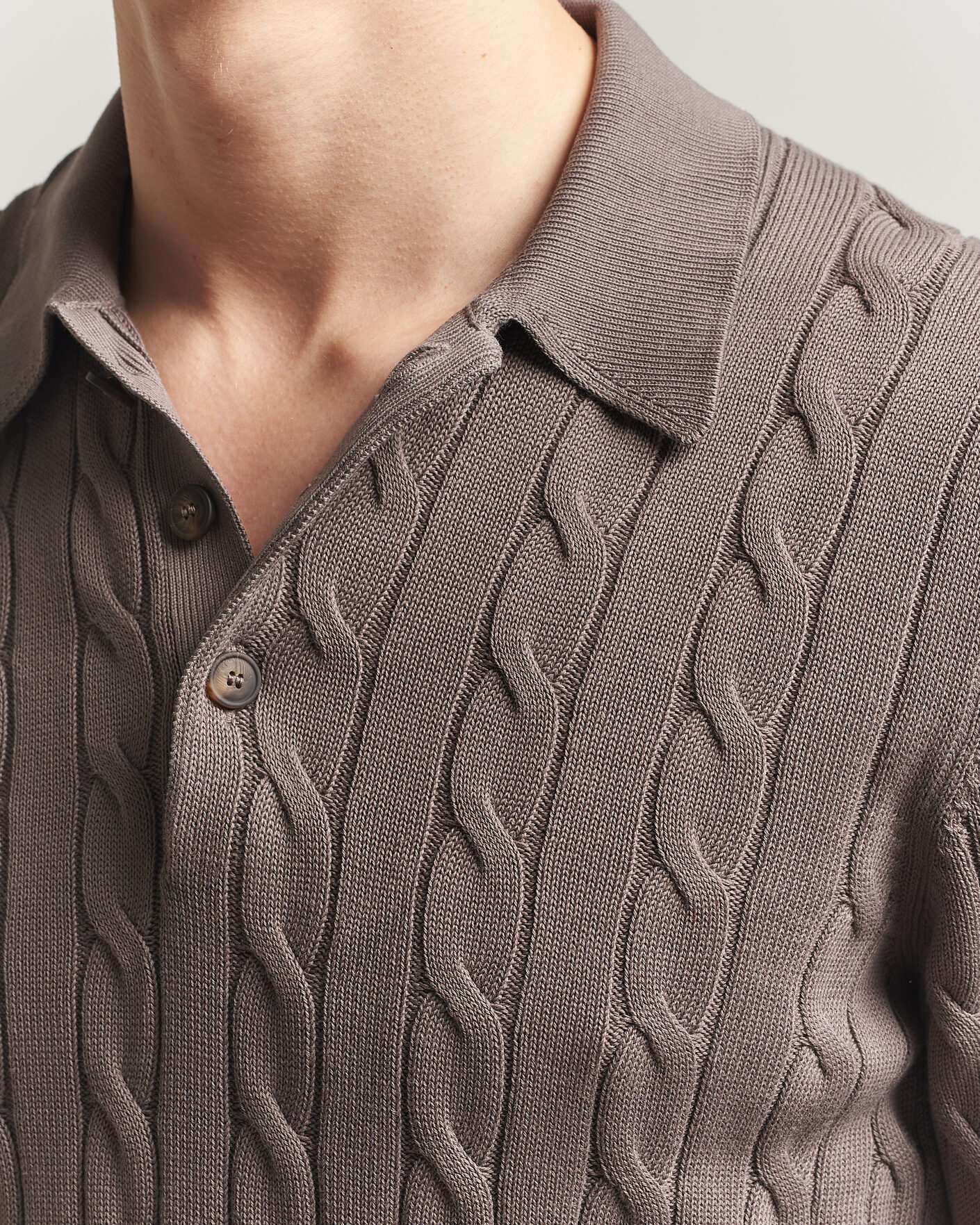 Heren | Polo's | Gran Sasso | Cotton Cable Knitted Polo Brown