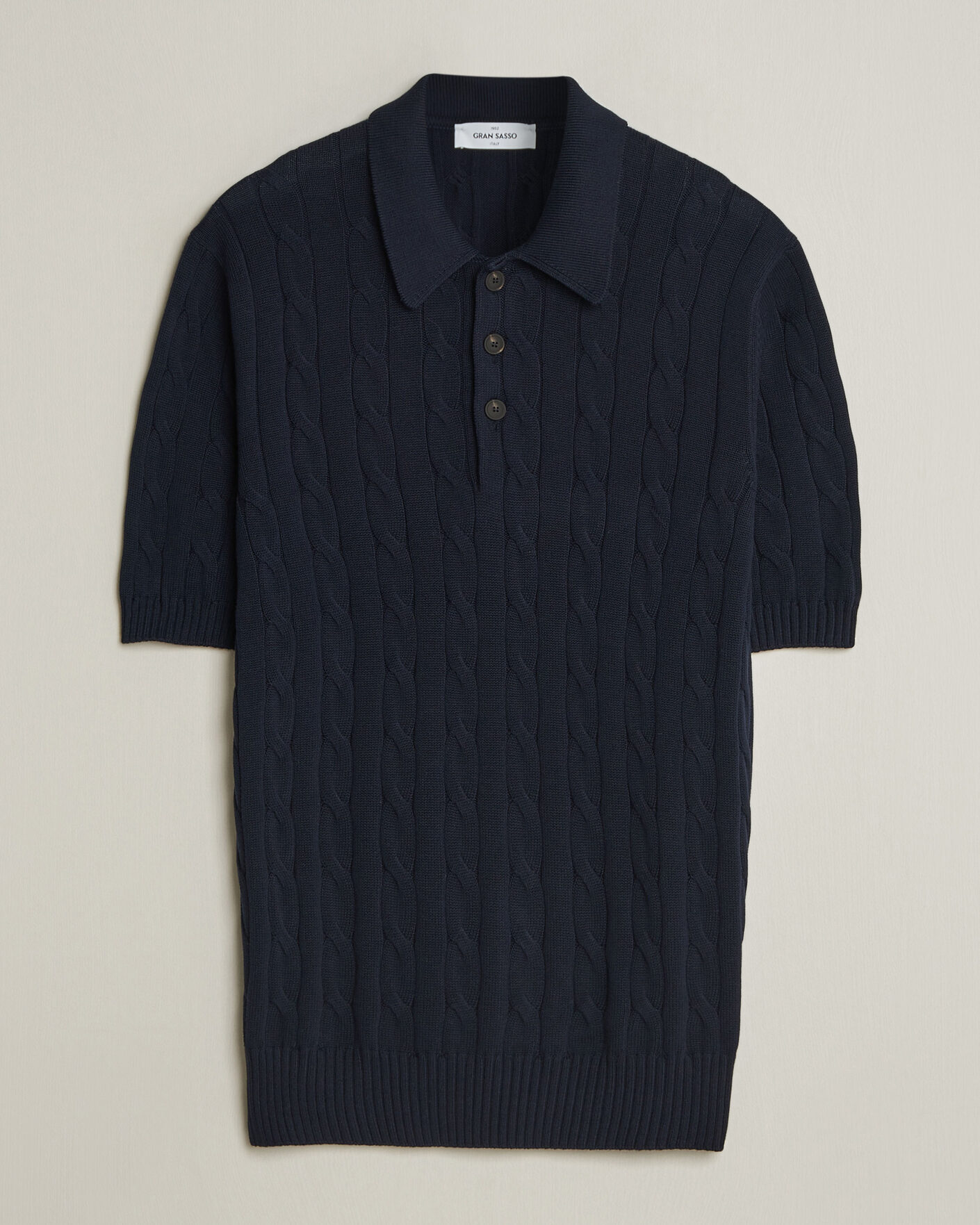 Heren | Polo's | Gran Sasso | Cotton Cable Knitted Polo Navy