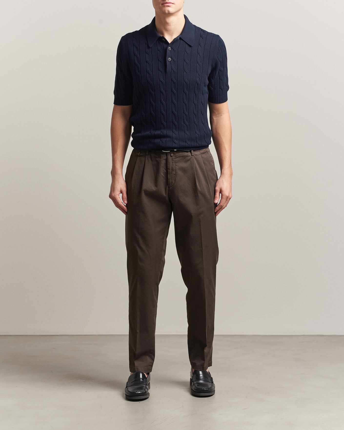 Heren | Polo's | Gran Sasso | Cotton Cable Knitted Polo Navy