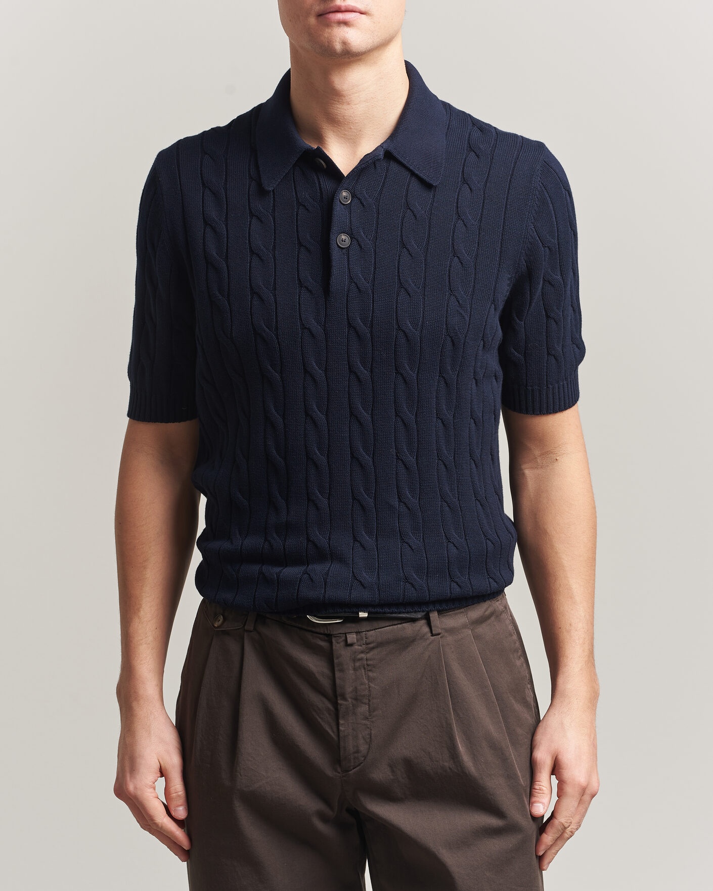 Heren | Polo's | Gran Sasso | Cotton Cable Knitted Polo Navy