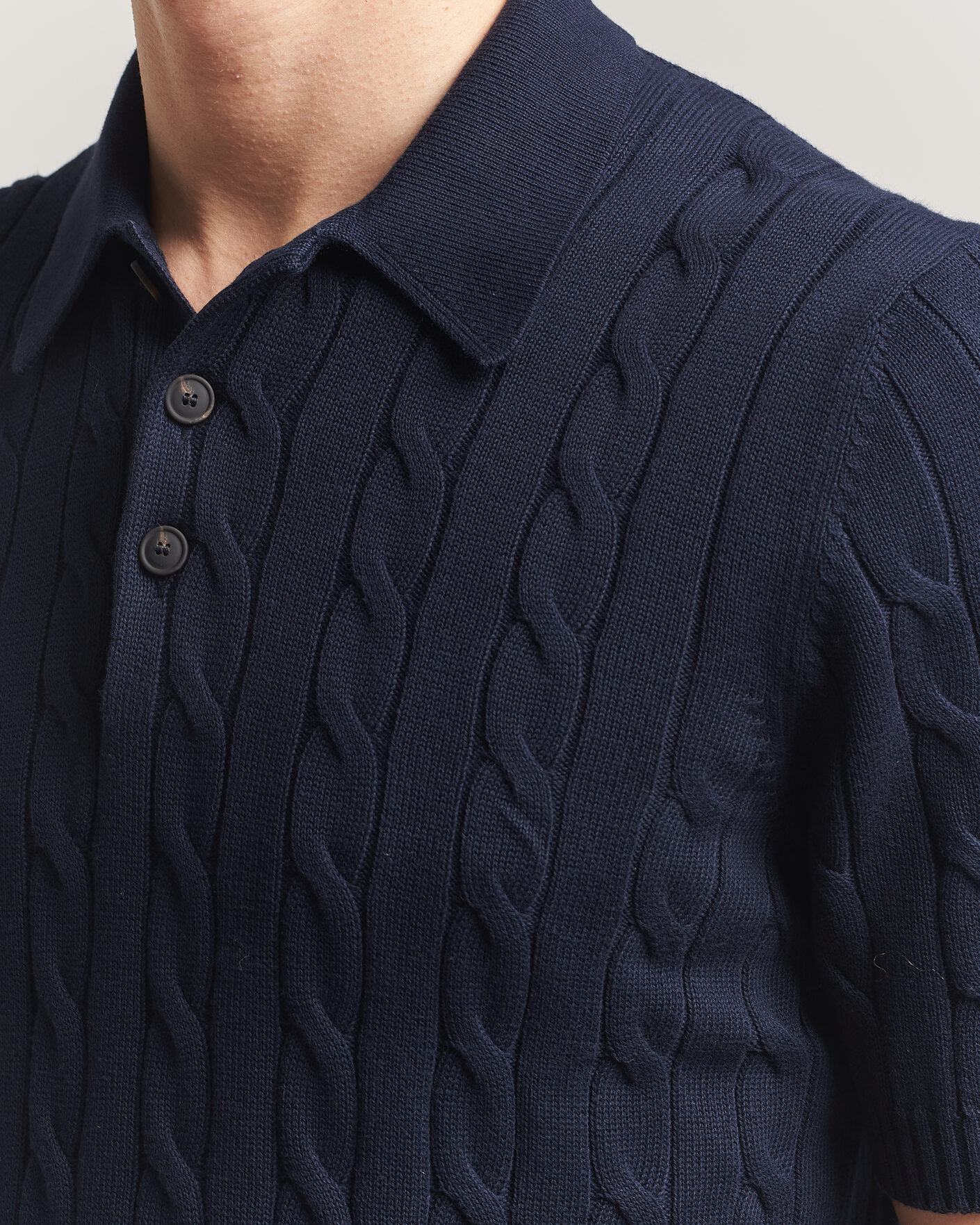 Heren | Polo's | Gran Sasso | Cotton Cable Knitted Polo Navy