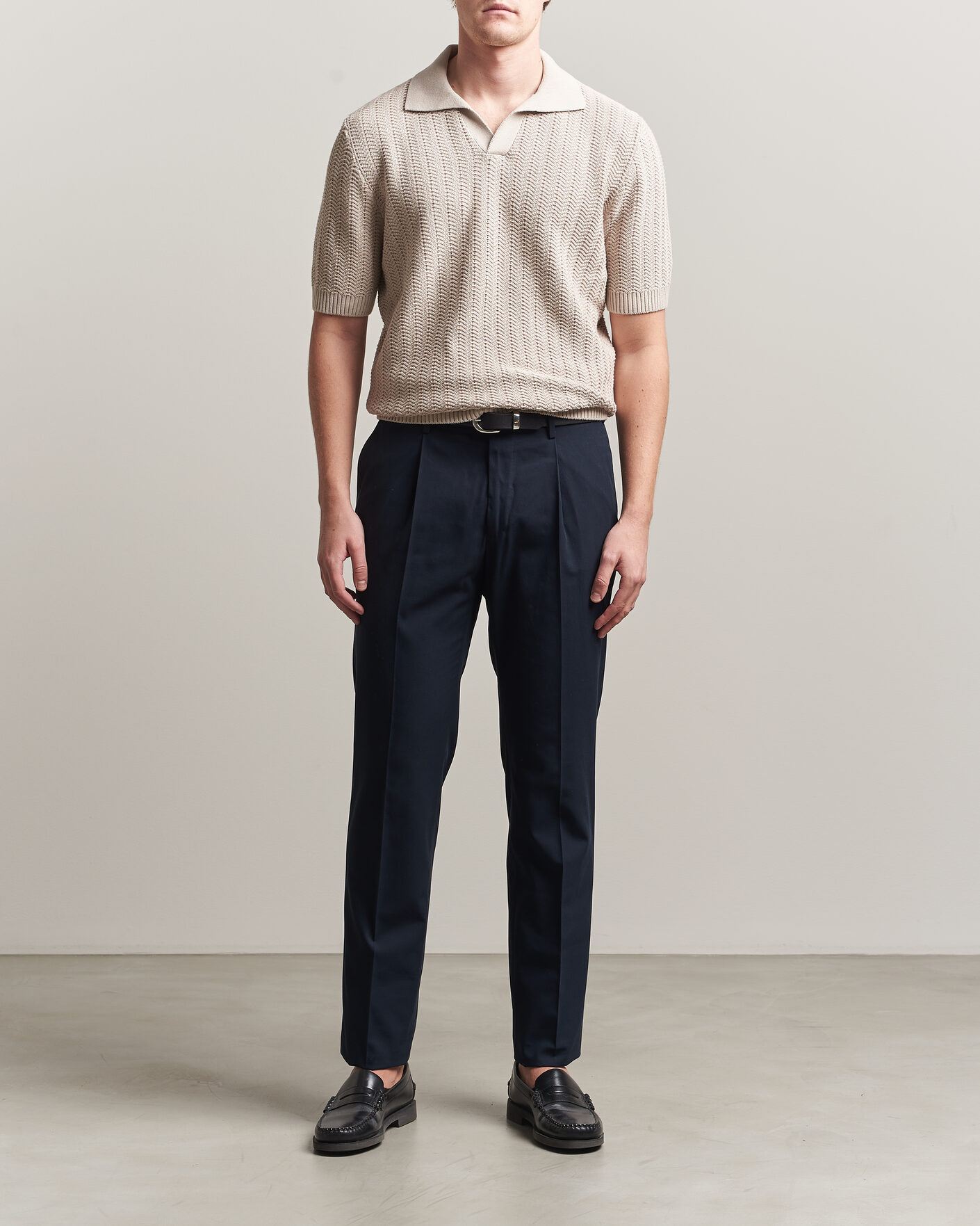 Heren | Polo's | Gran Sasso | Cotton Structured Knitted Polo Beige