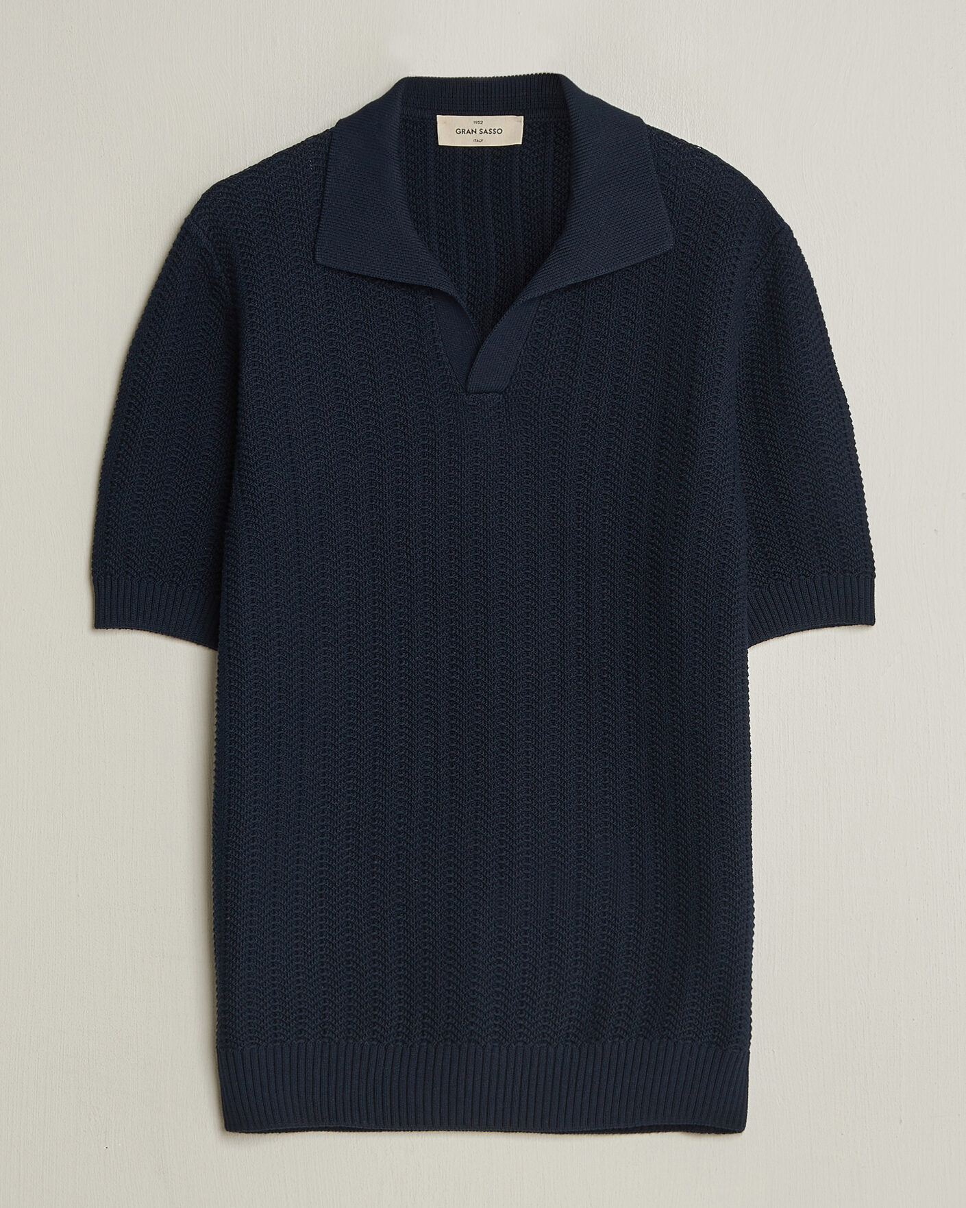 Homme | Polos | Gran Sasso | Cotton Structured Knitted Polo Navy