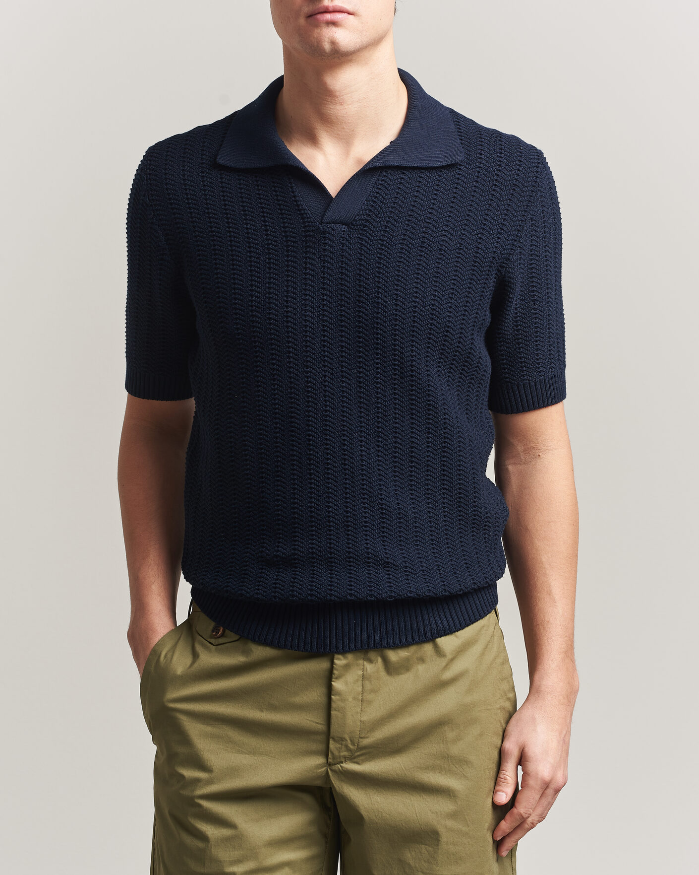 Heren | Polo's | Gran Sasso | Cotton Structured Knitted Polo Navy