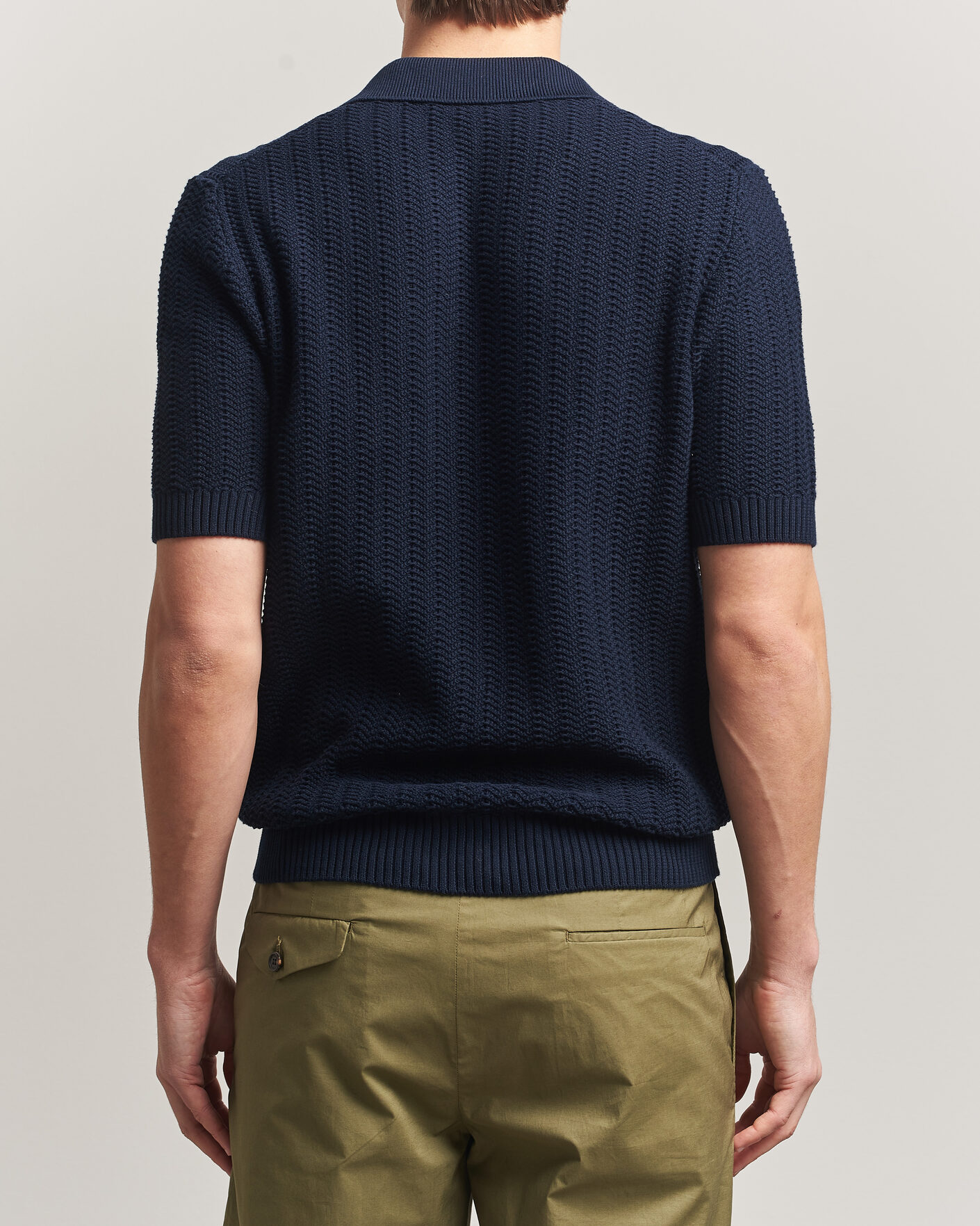 Heren | Polo's | Gran Sasso | Cotton Structured Knitted Polo Navy