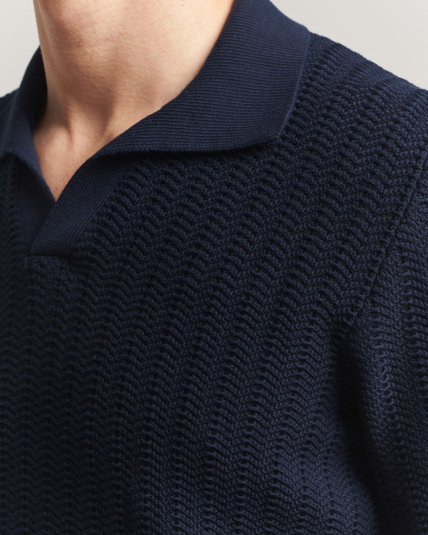 Heren | Polo's | Gran Sasso | Cotton Structured Knitted Polo Navy